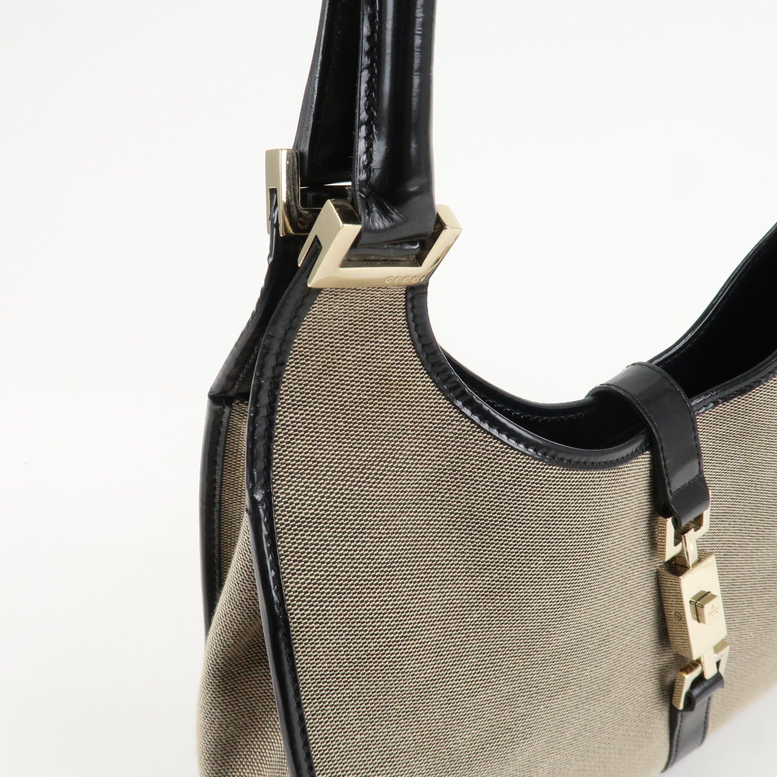 GUCCI Jackie Leather Shoulder Bag Beige Black 002.1067 Used