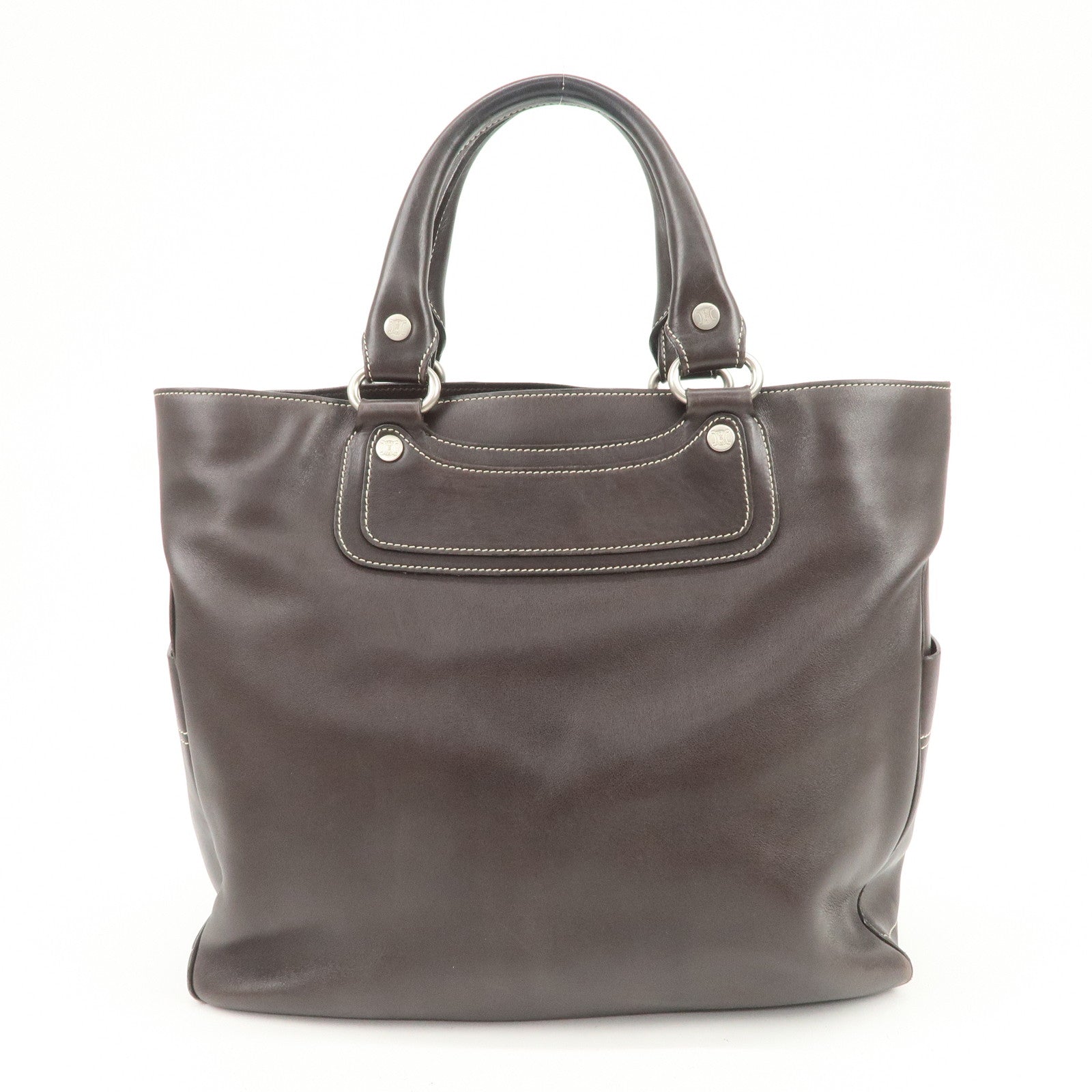 CELINE Macadam Logo Leather Tote Bag Hand Bag Dark Brown