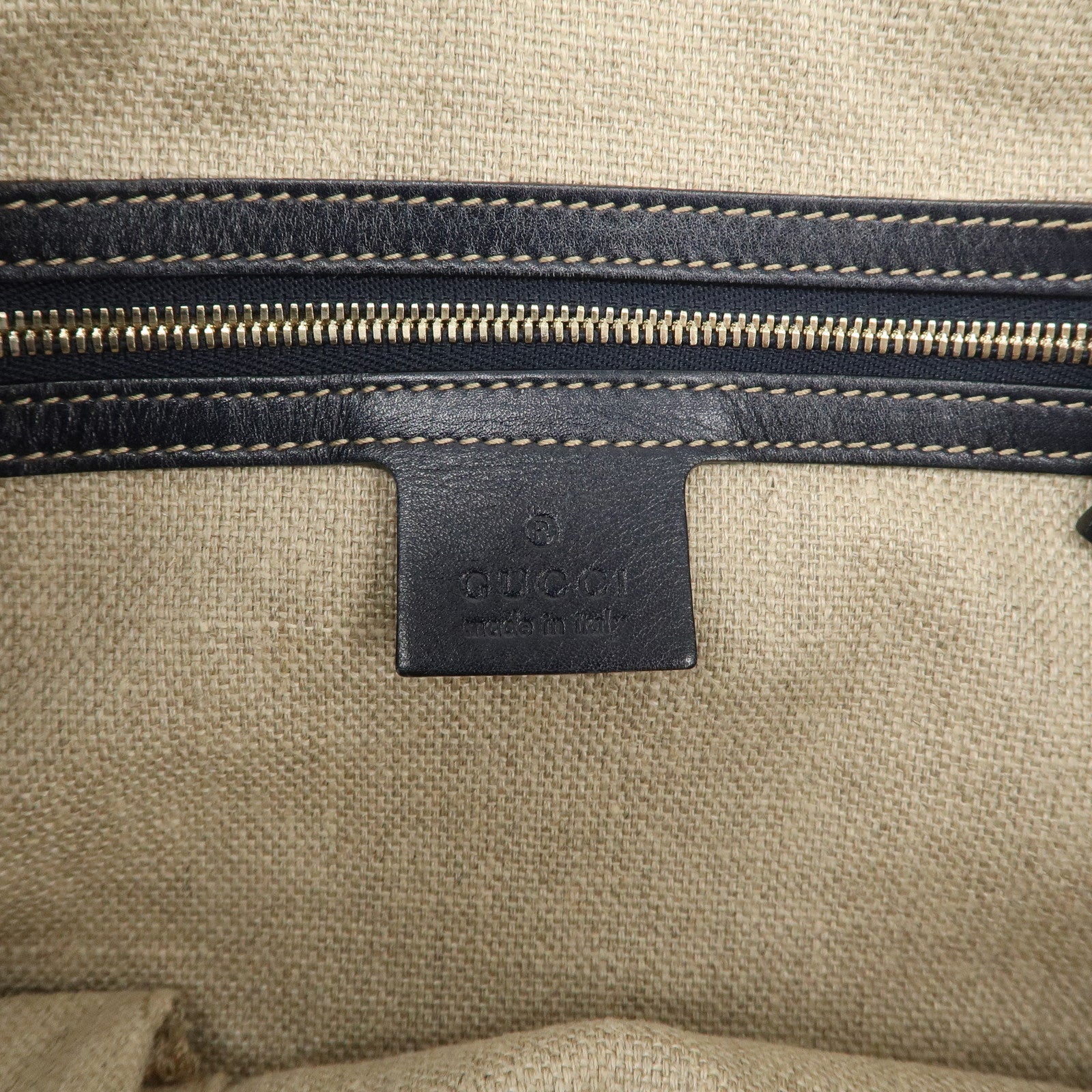 GUCCI Sherry Leather One Shoulder Bag Hand Bag Dark Navy Gold Hardware Used