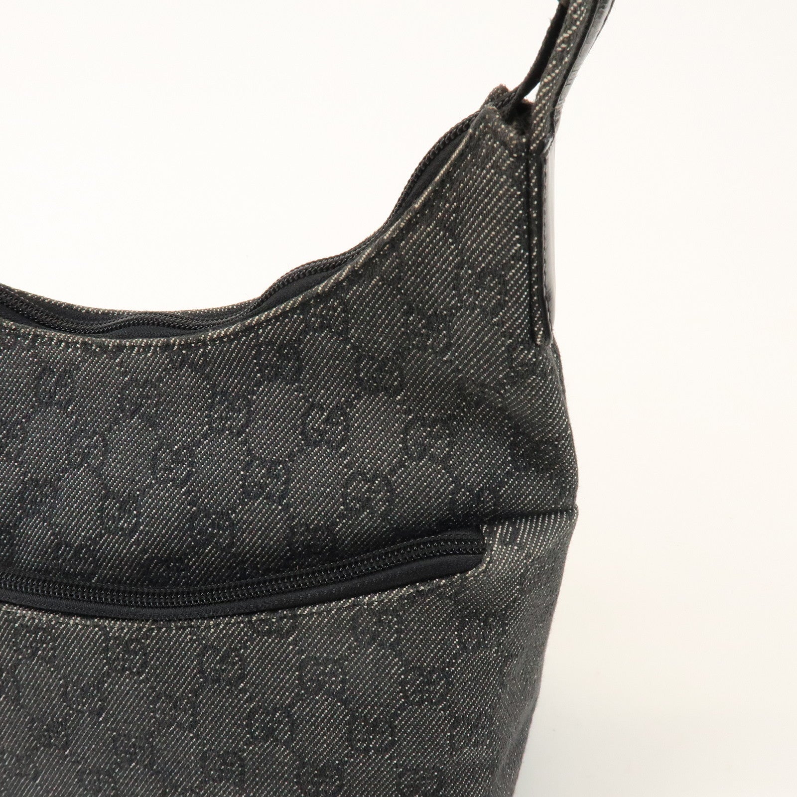 GUCCI GG Denim Leather Shoulder Bag Hand Bag Black 105649