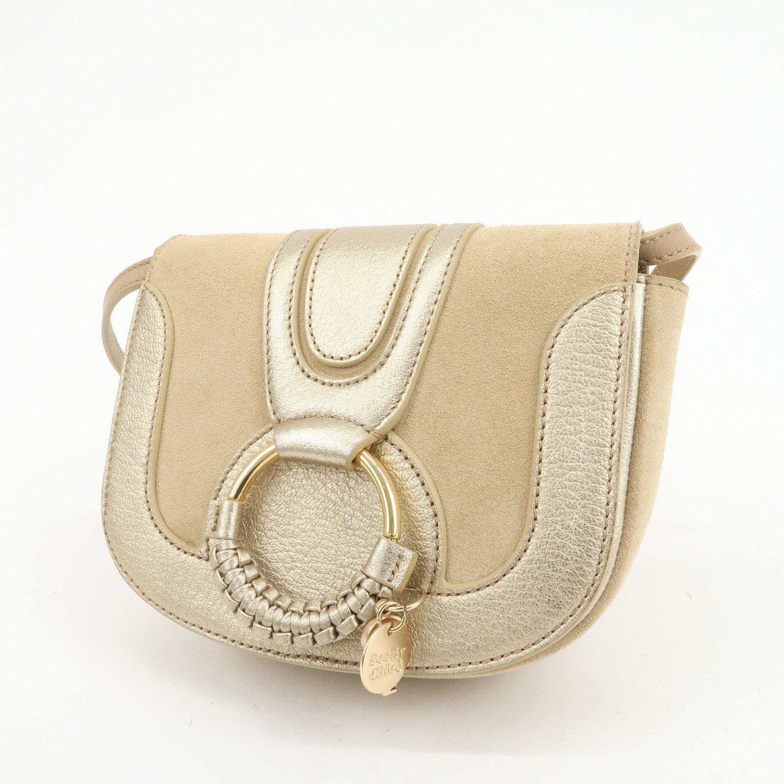 Chloe See By Chloe Hana Suede Leather Shoulder Crossbody Bag Gold