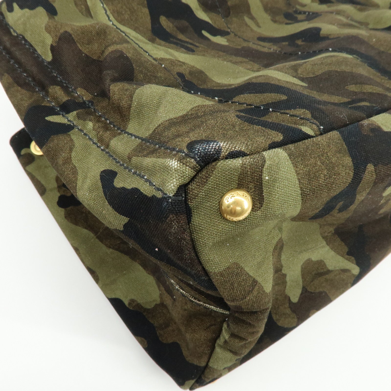 PRADA Canapa Triangle Logo Canvas Tote Bag Camouflage BN2020