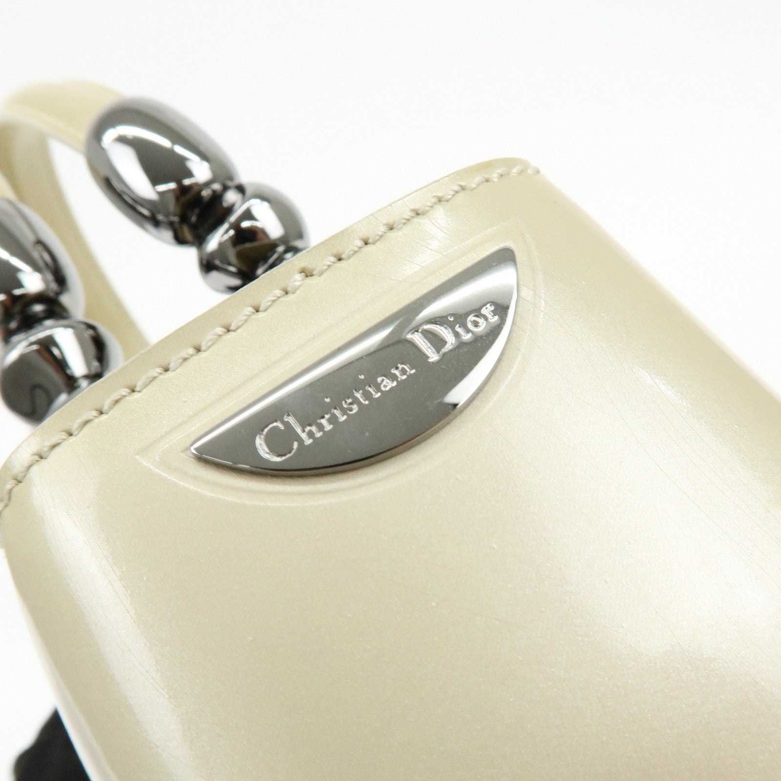 Christian Dior Maris Pearl Patent Leather Hand Bag Ivory