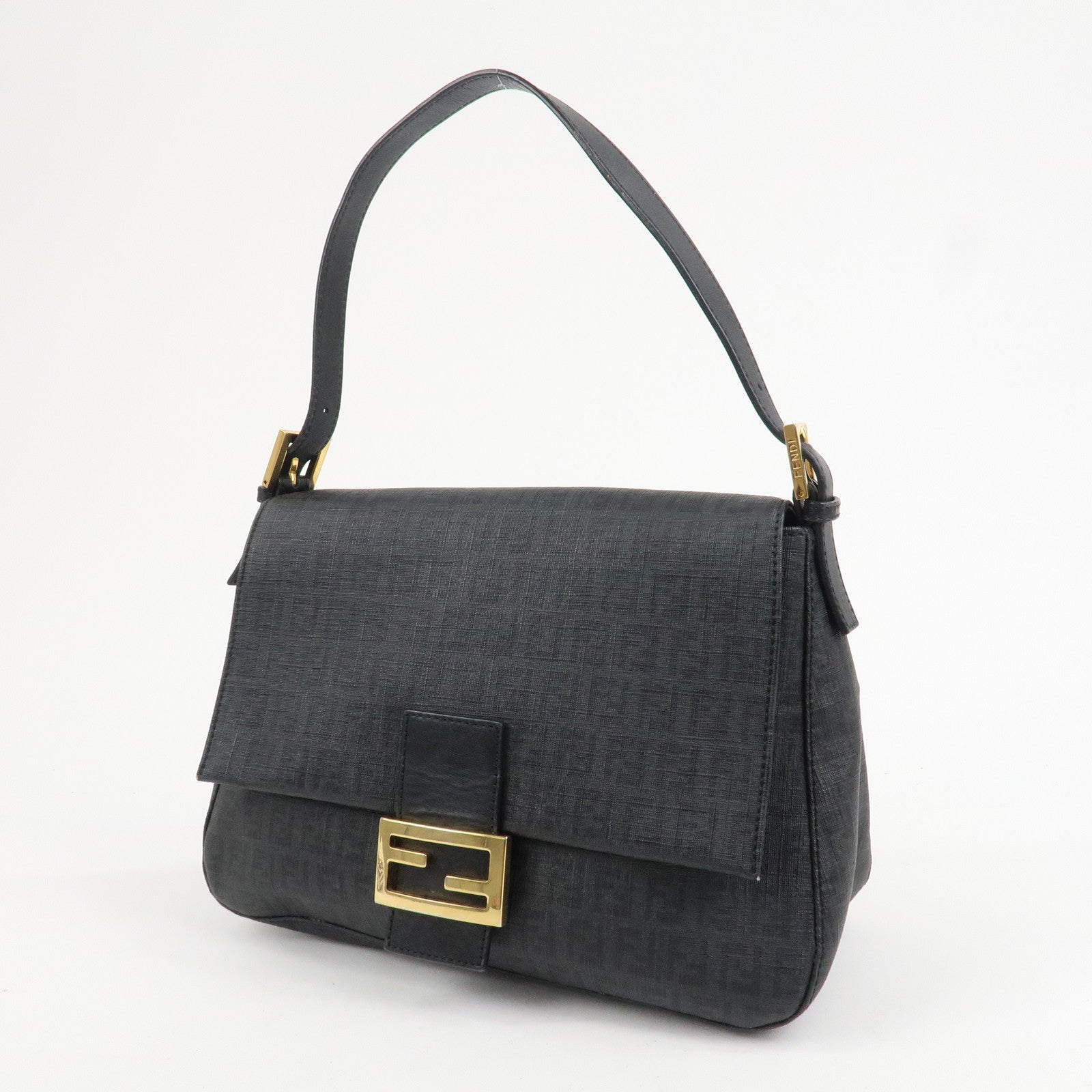 FENDI Mamma Baguette Zucchino PVC Leather Shoulder Bag Hand Bag Black 8BR001