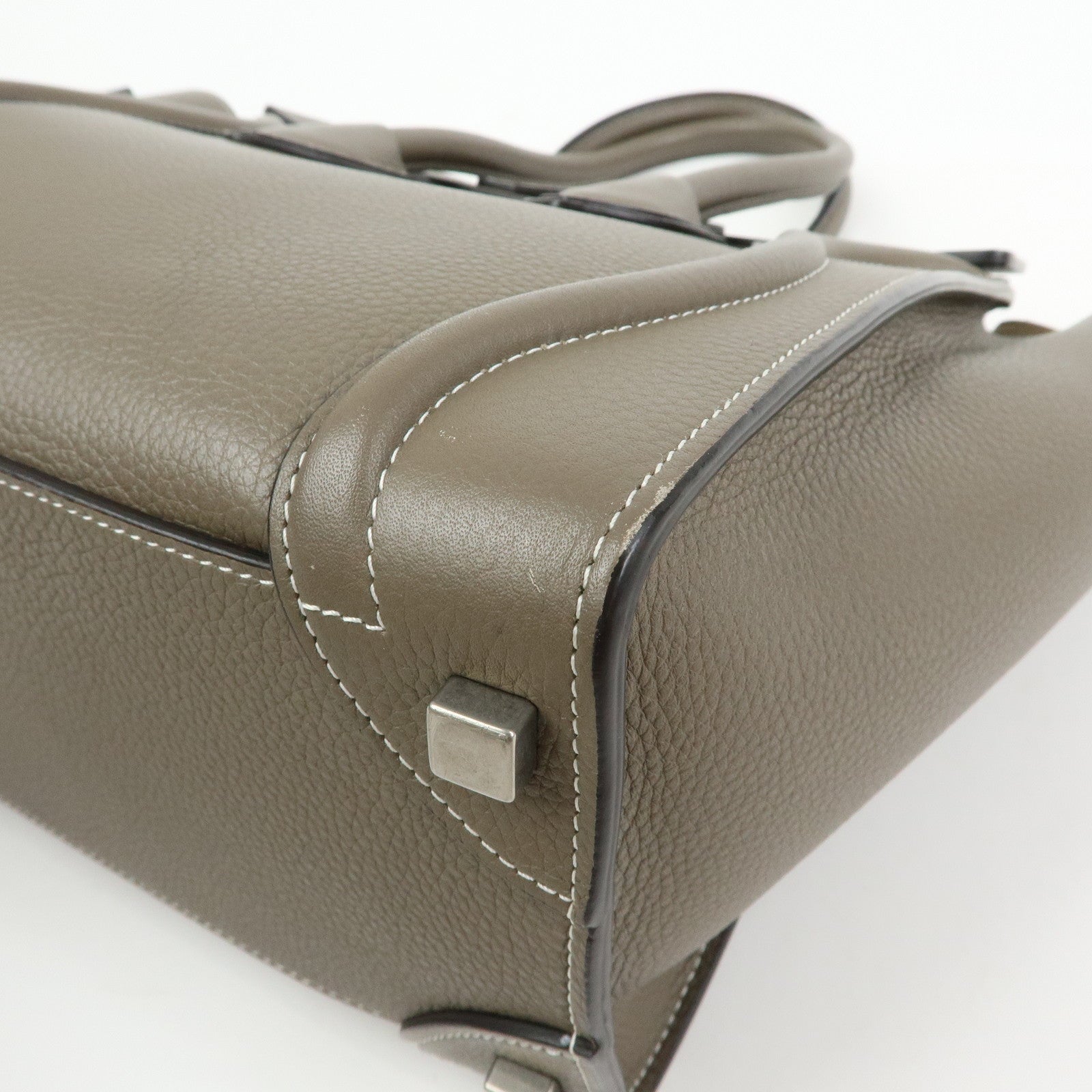 CELINE Luggage Micro Shopper Calf Leather Hand Bag Gray