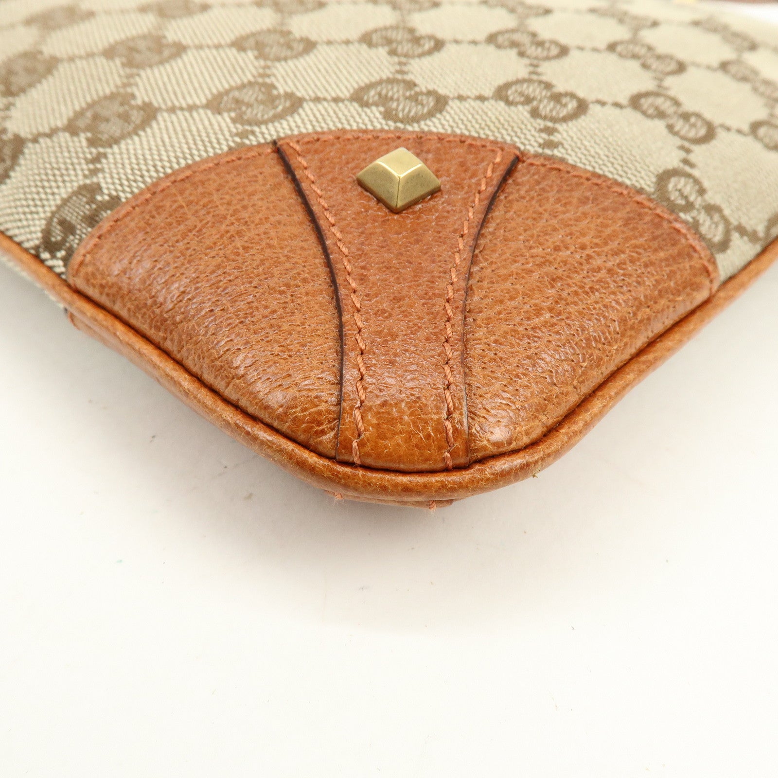 GUCCI GG Canvas Leather Shoulder Crossbody Bag Beige Brown 120893