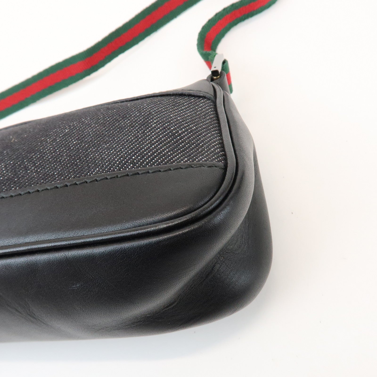 GUCCI Sherry Accessory Pouch Leather Canvas Hand Bag Black 92820