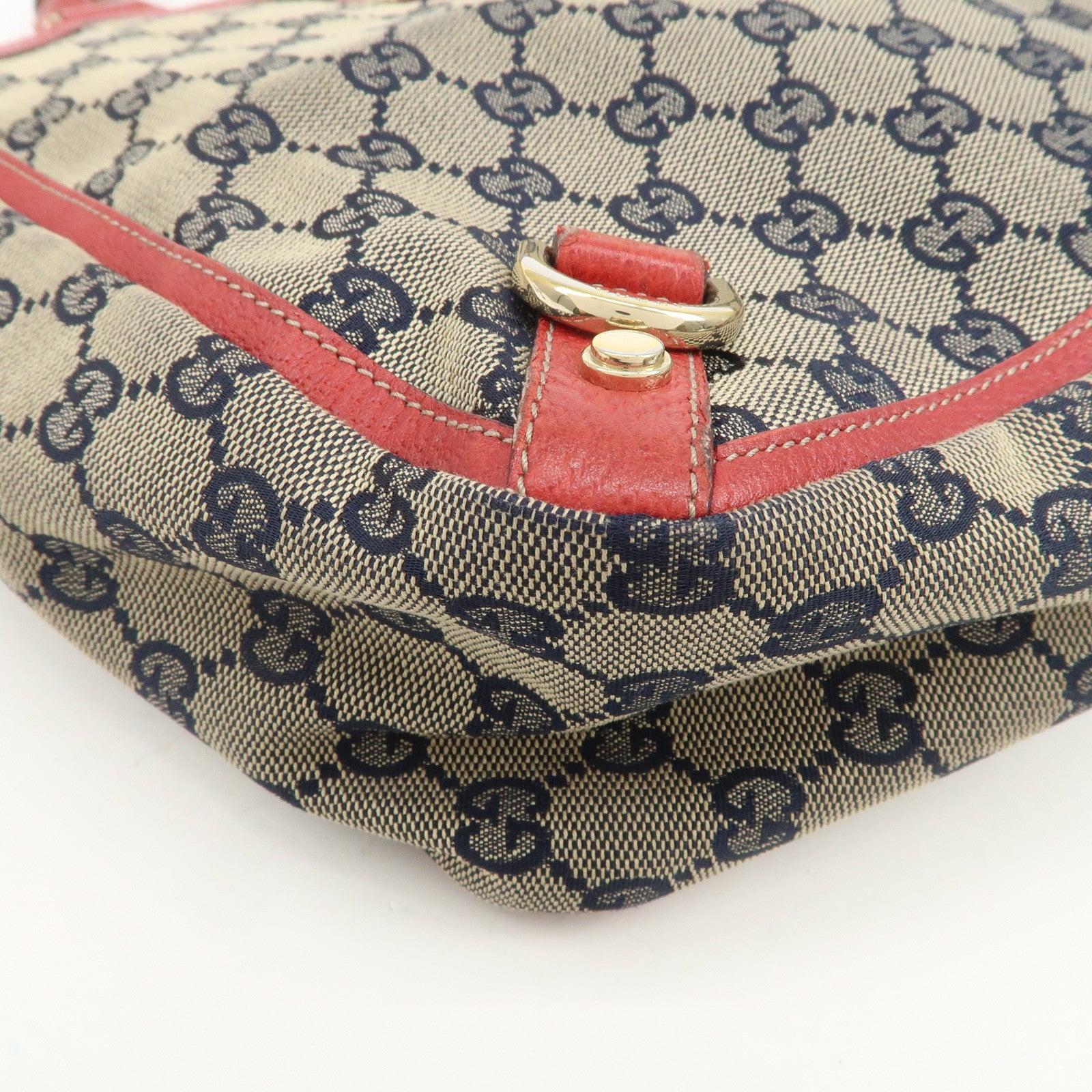 GUCCI Abbey GG Canvas Leather Hand Bag Red Navy 130739