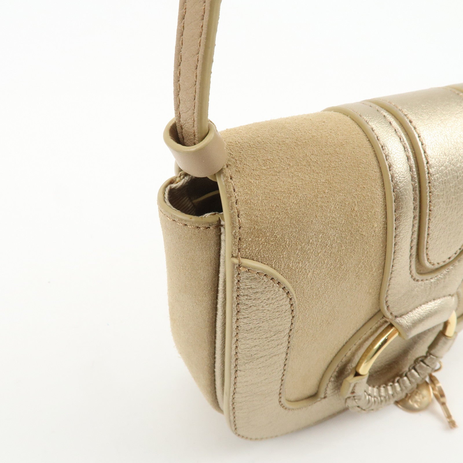 Chloe See By Chloe Hana Suede Leather Shoulder Crossbody Bag Gold