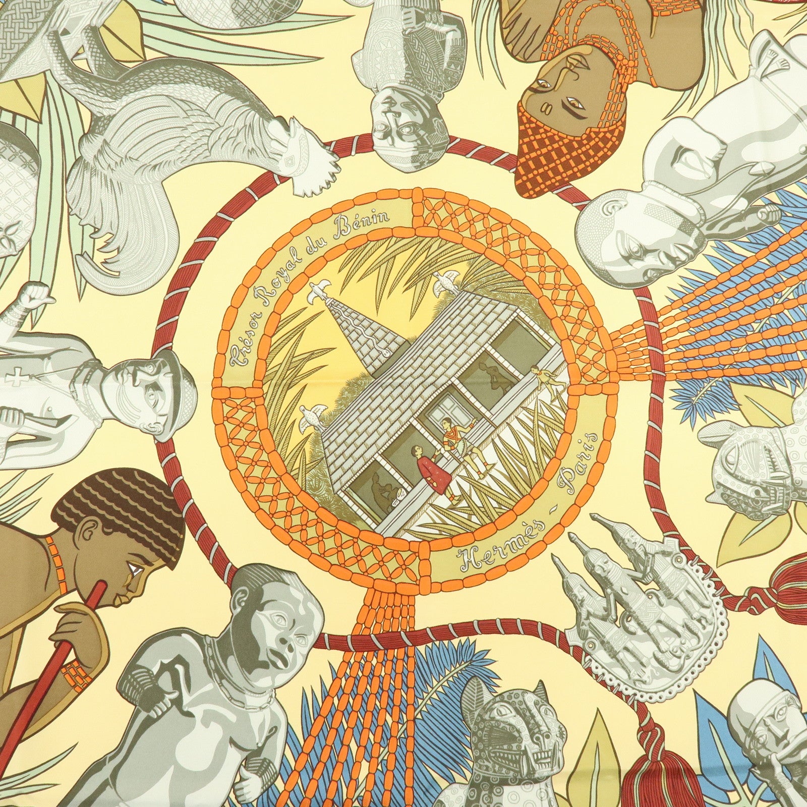 HERMES Carre 90 Silk 100% Scarf Tresor Royal Du Benin Orange