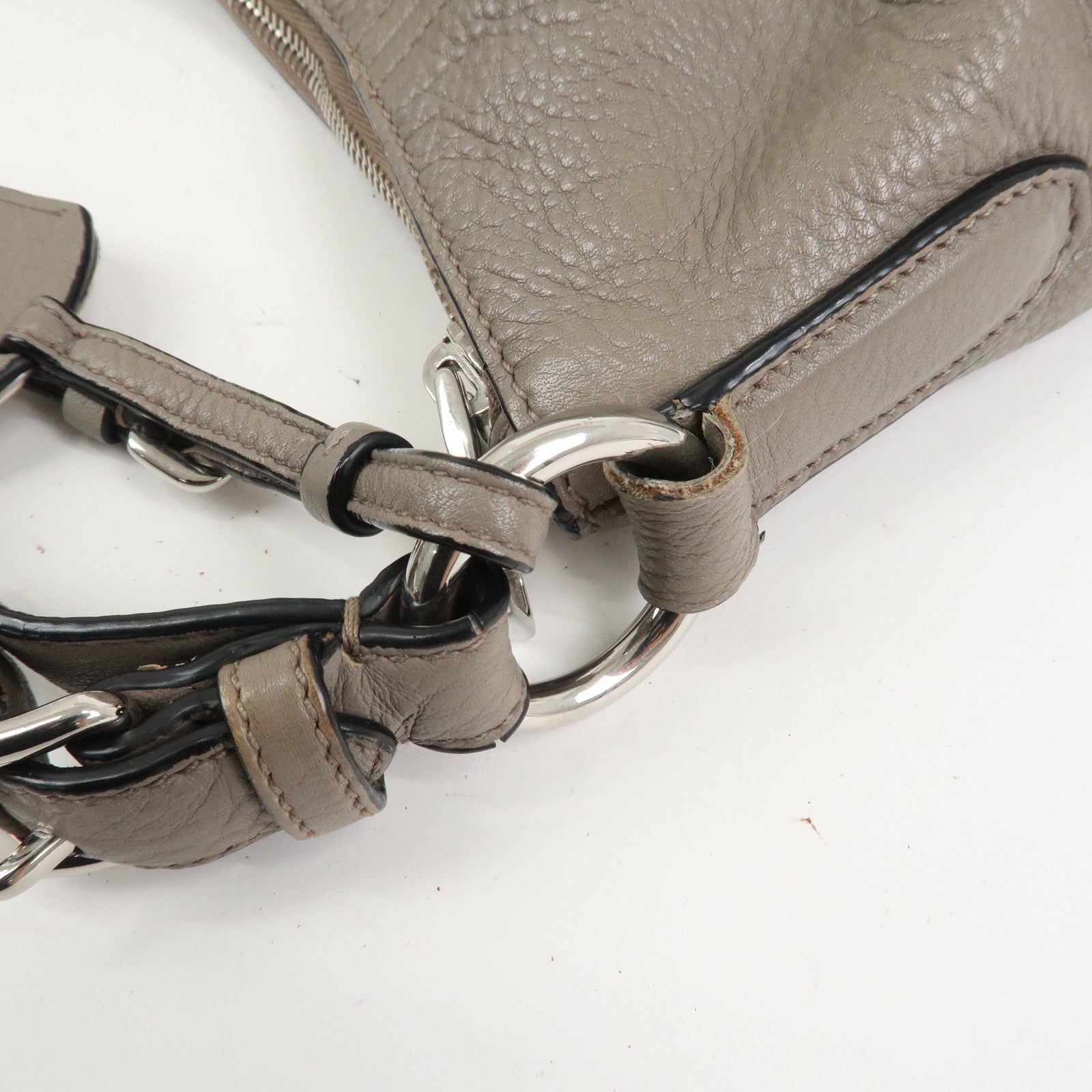 PRADA Leather Shoulder Bag Hand Bag Gray BR5096