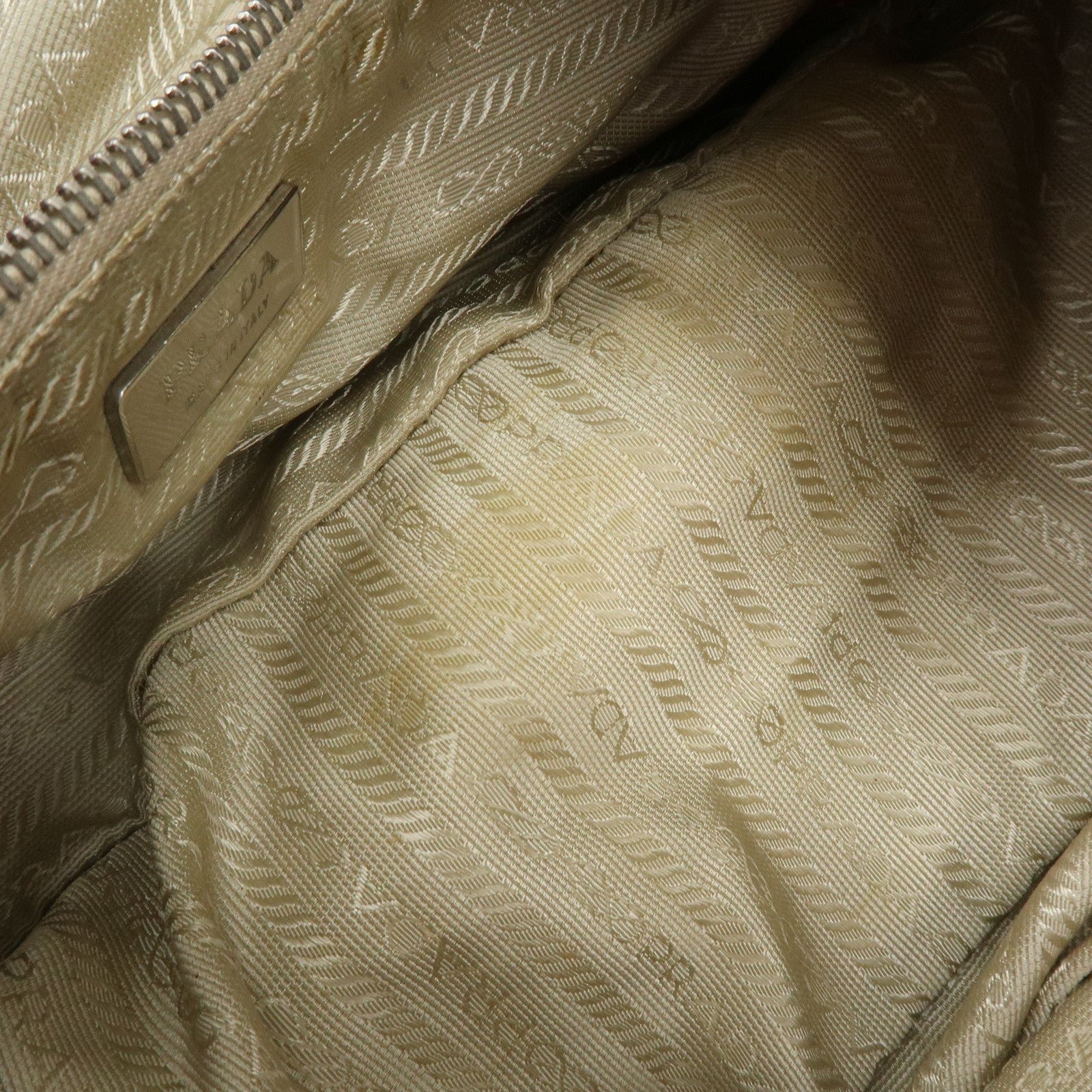 PRADA Triangle Logo Canvas Leather Hand Bag Beige Purple BR0811