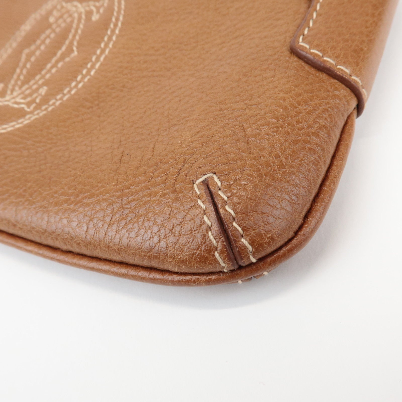 Cartier Marcello de Cartier 2C Logo Leather Pouch Wrist Bag Brown