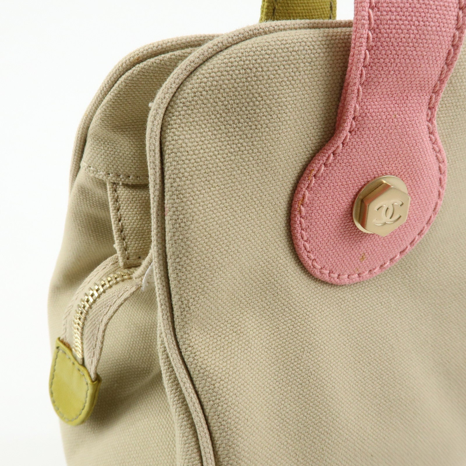 CHANEL Marshmello COCO Mark Canvas Hand Bag Beige Light Green Pink
