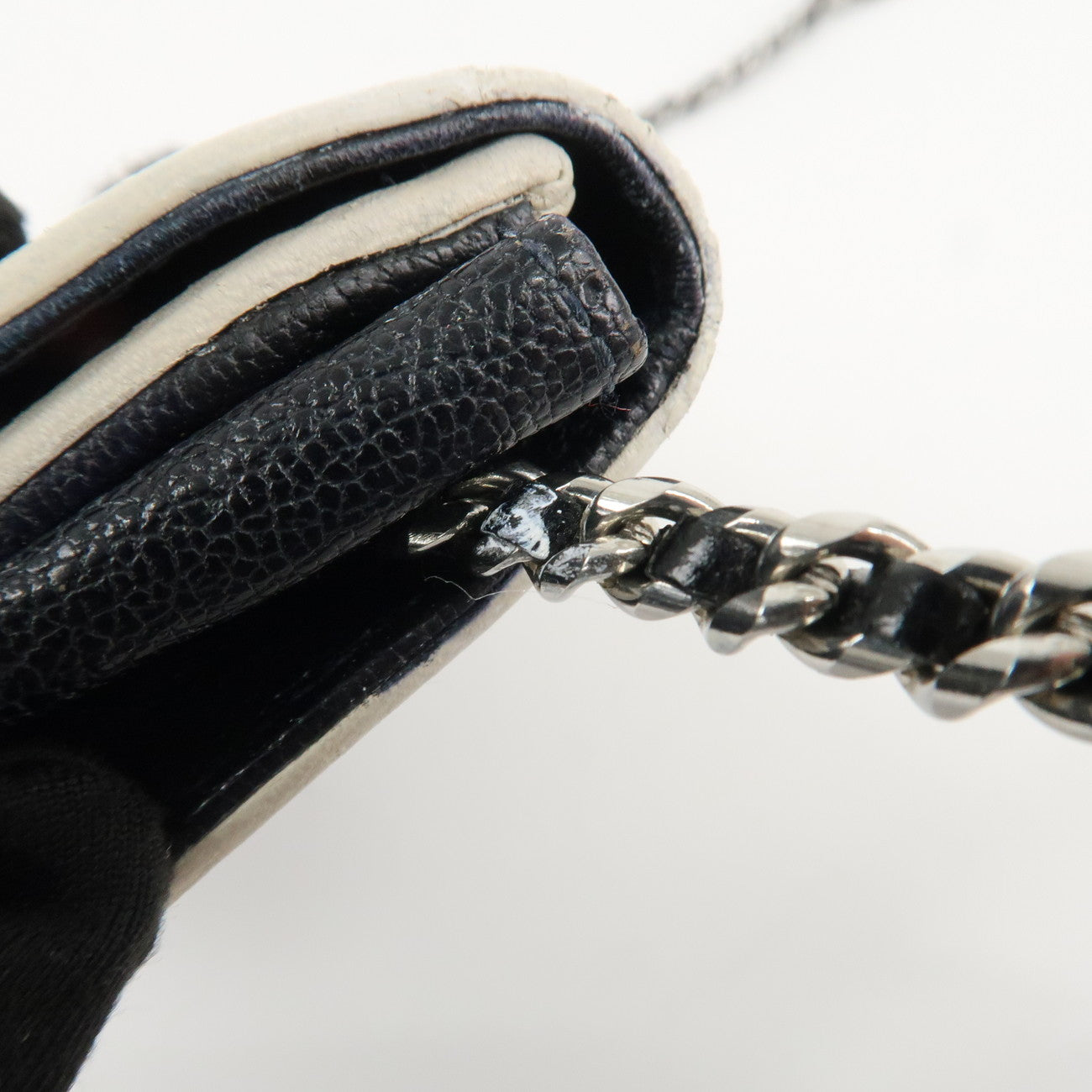 CHANEL Matelasse Leather Chain Long Wallet Dark Navy Bicolore Used