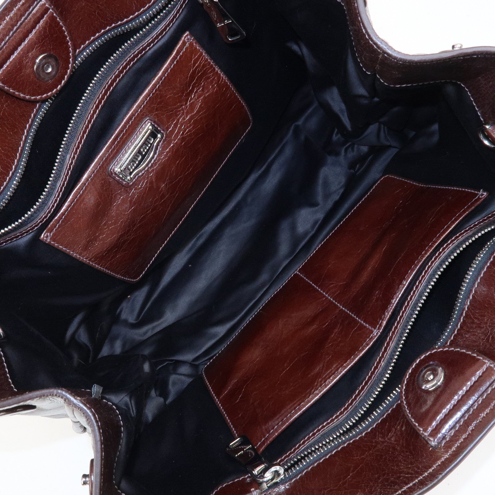 MIU MIU Leather 2Way Shoulder Bag Hand Bag Tote Bag Brown RN1028
