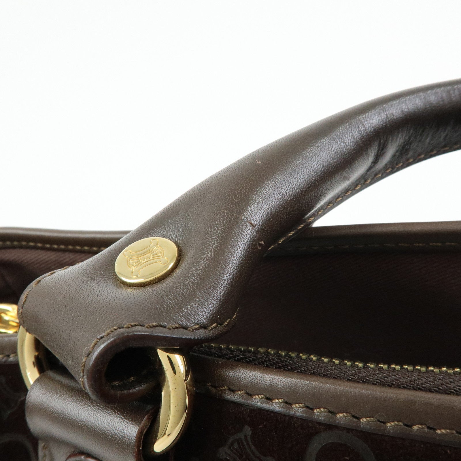 CELINE C Macadam Suede Leather Boogie Bag Hand Bag Brown