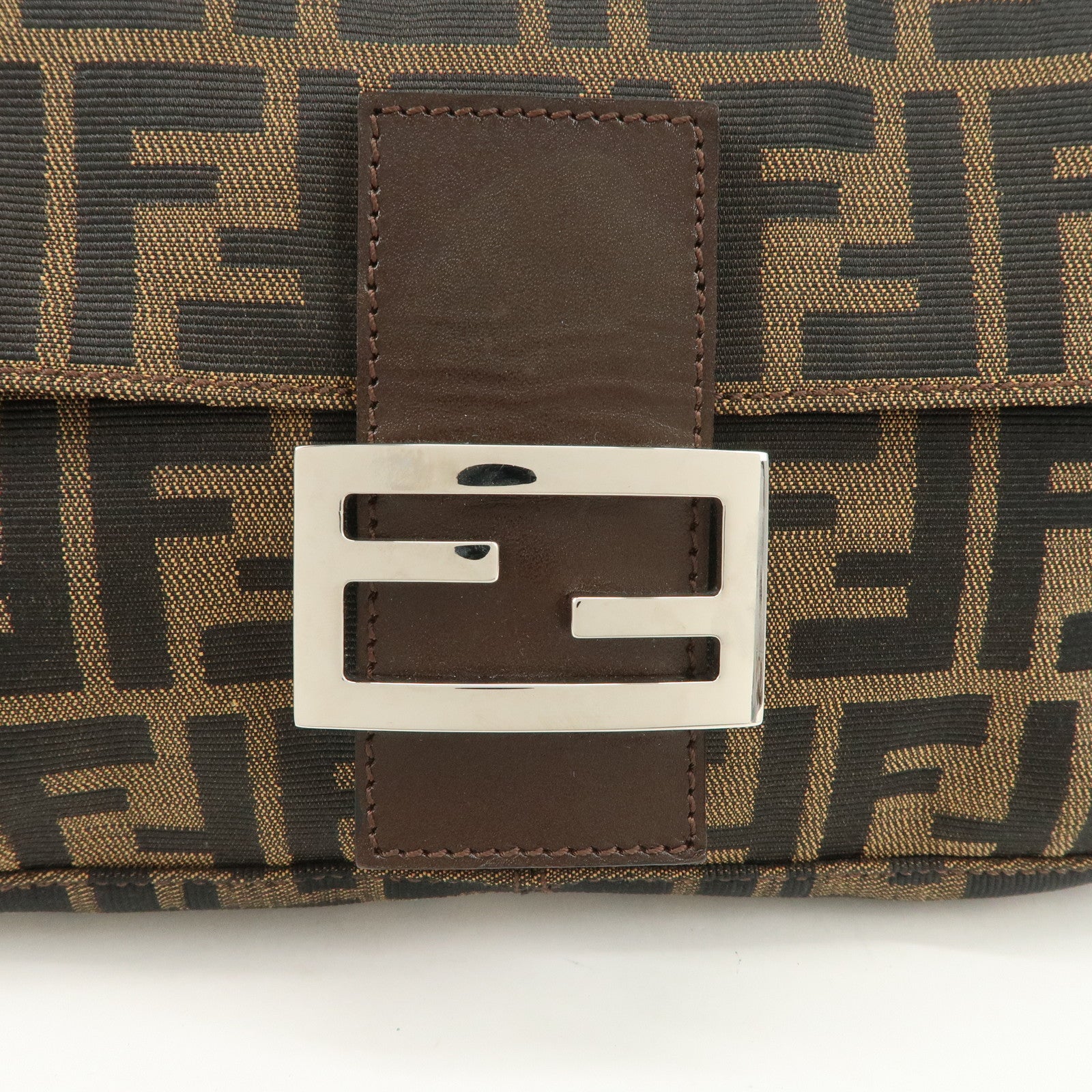 FENDI Mamma Baguette Zucca Canvas Leather Shoulder Bag Hand Bag Black Brown 26424
