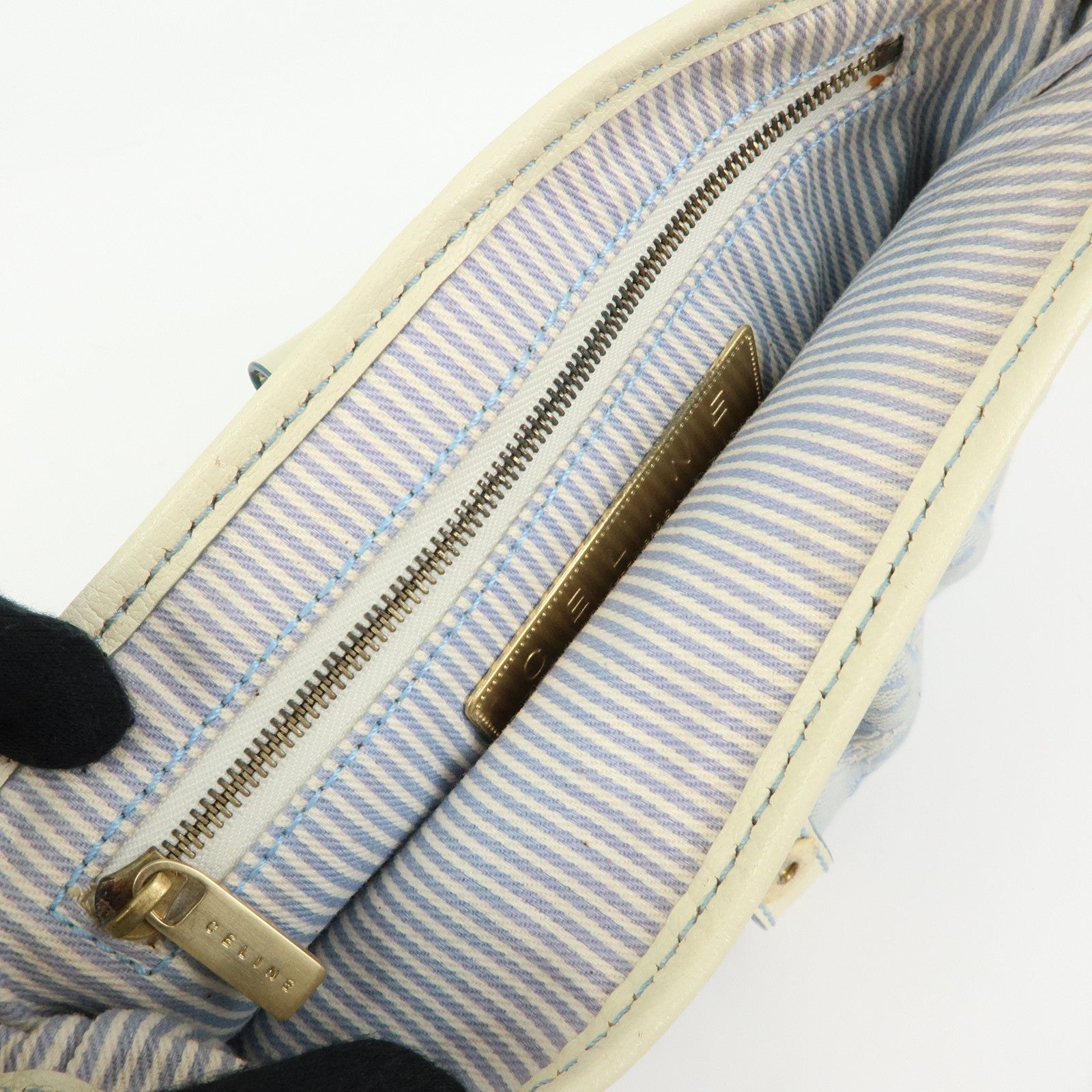 CELINE Macadam Canvas Leather Shoulder Bag Crossbody Bag Light Blue