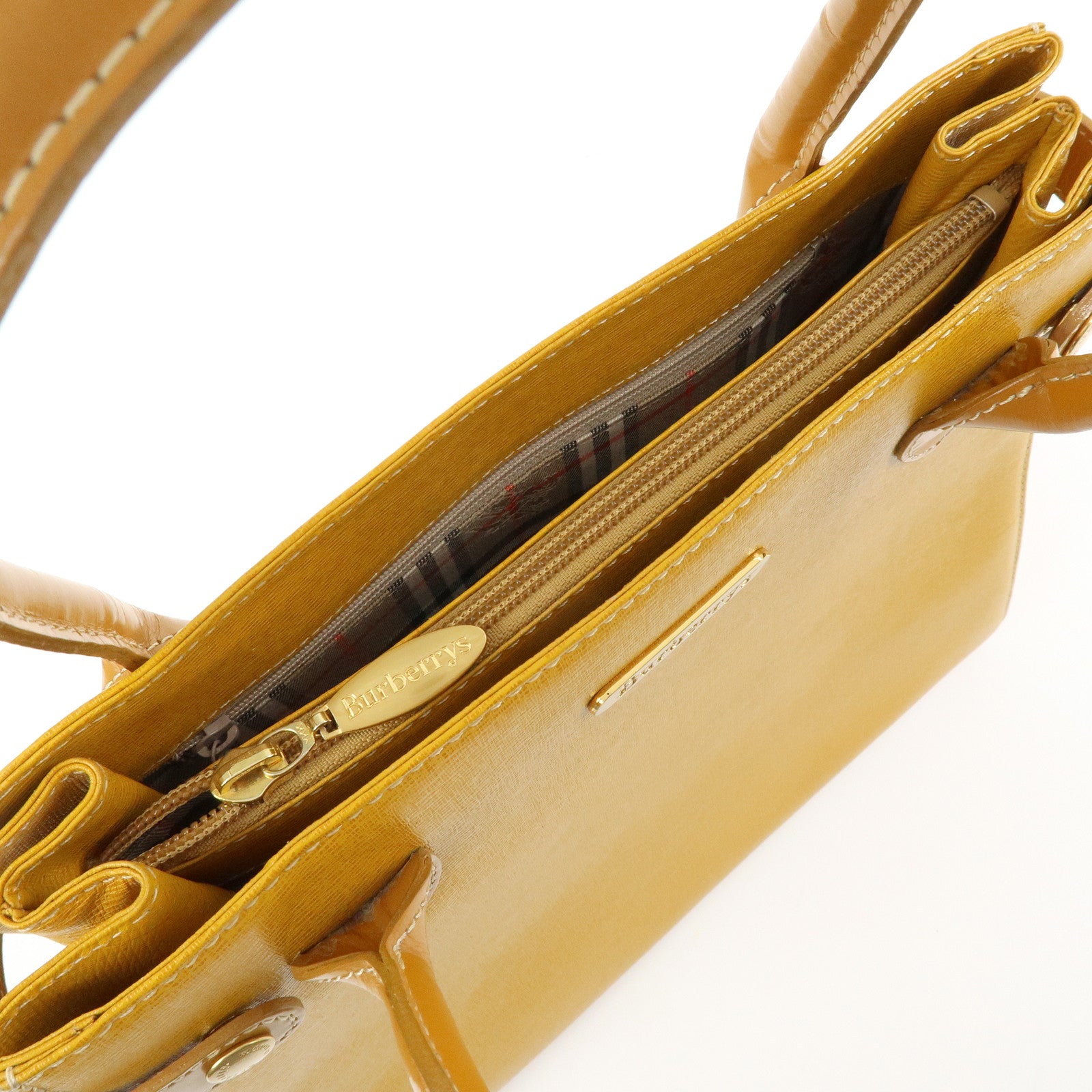 BURBERRY Logo Leather Tote Bag Hand Bag Yellow