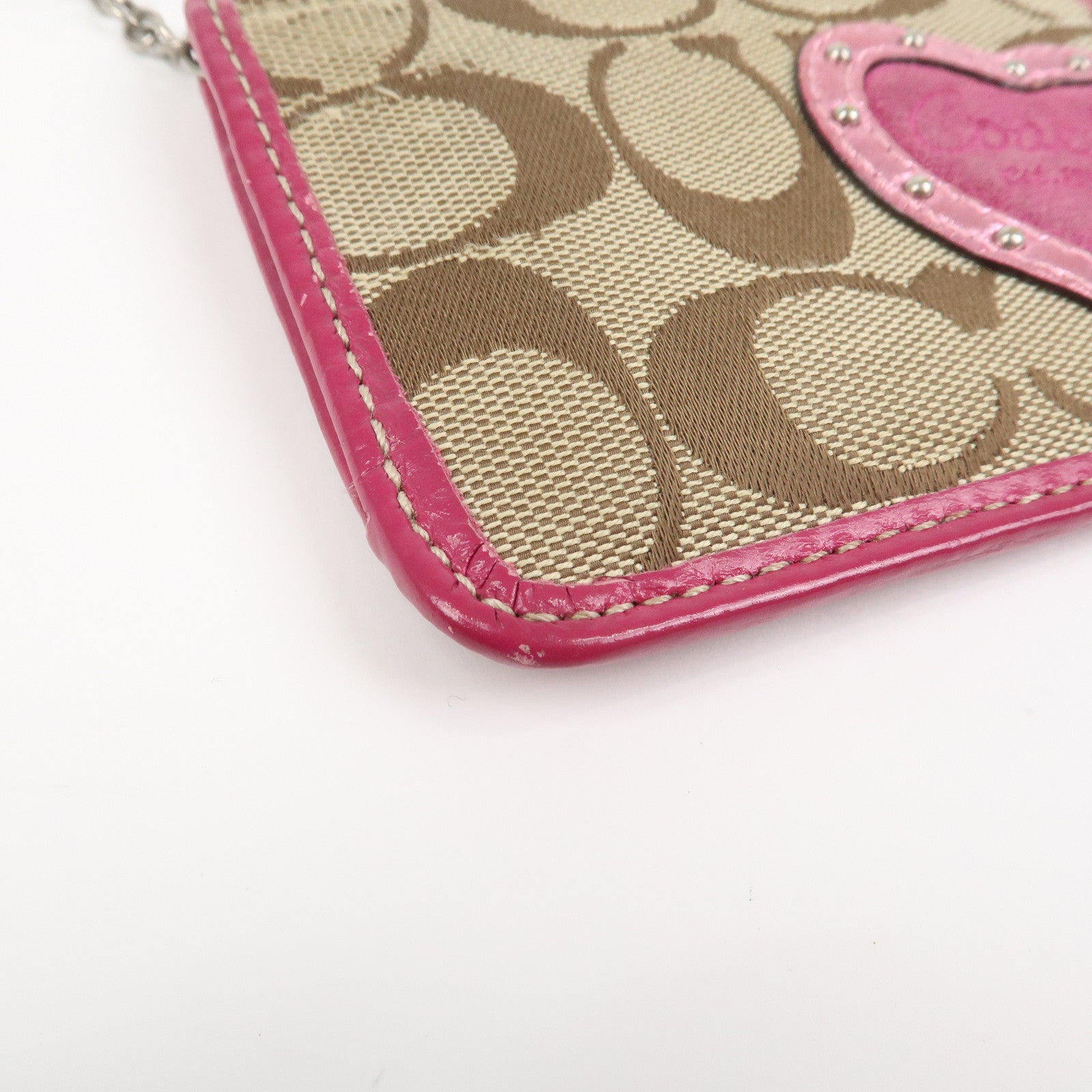 COACH Satin Canvas Set Of 2 Coin Case Card Case Beige Multicolor