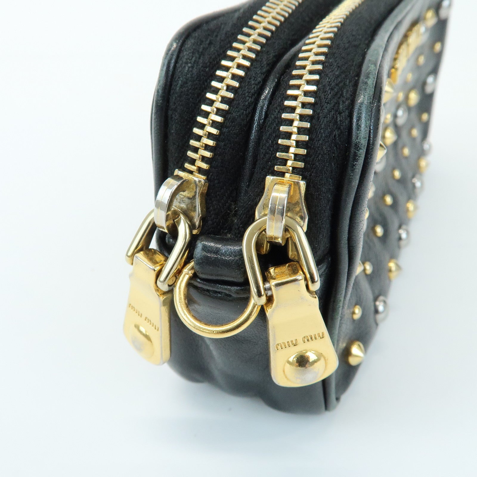 MIU MIU Lamb Skin Studs Cosmetic Pouch Accessoires Pouch Black