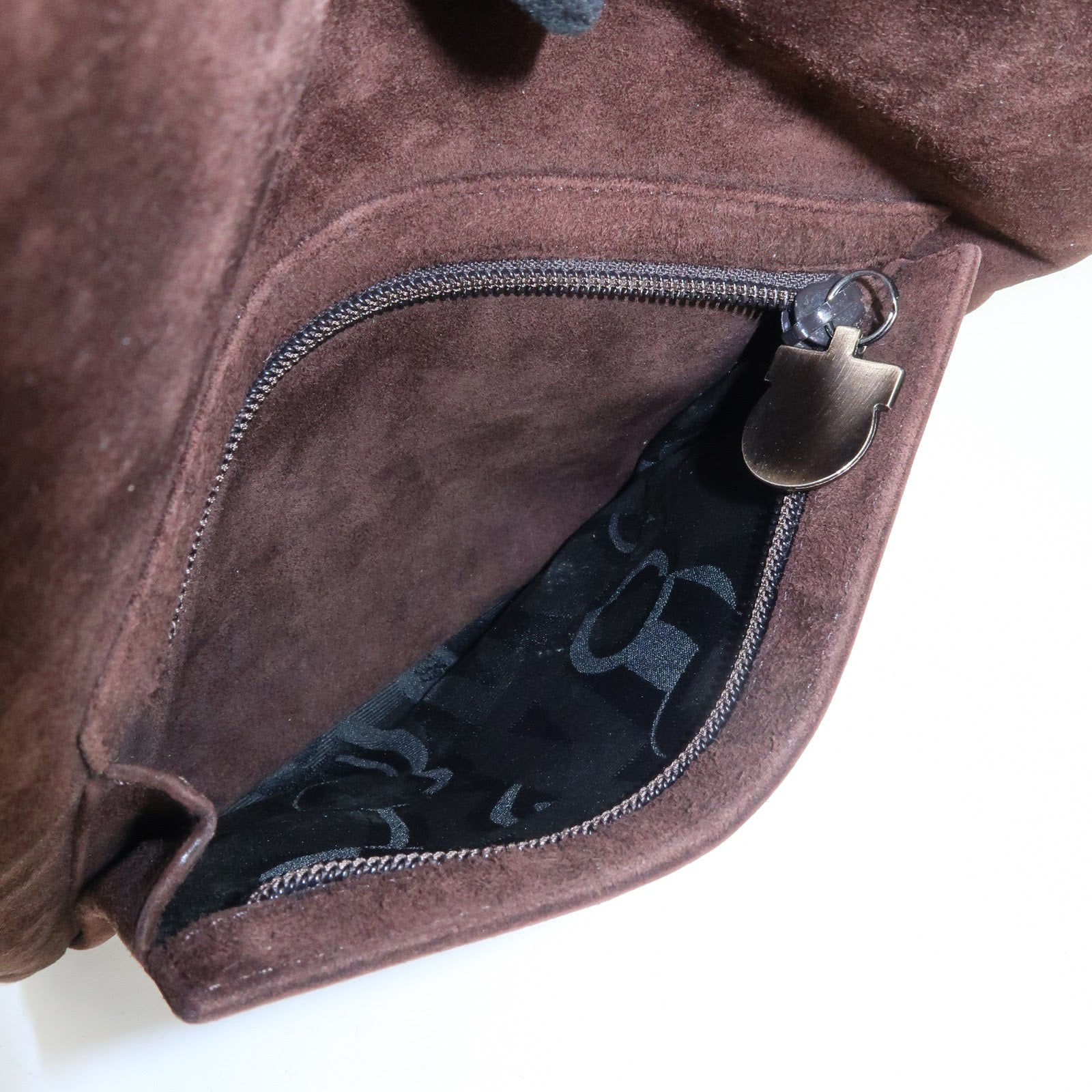 Ferragamo Gancini Suede Leather Shoulder Bag Brown