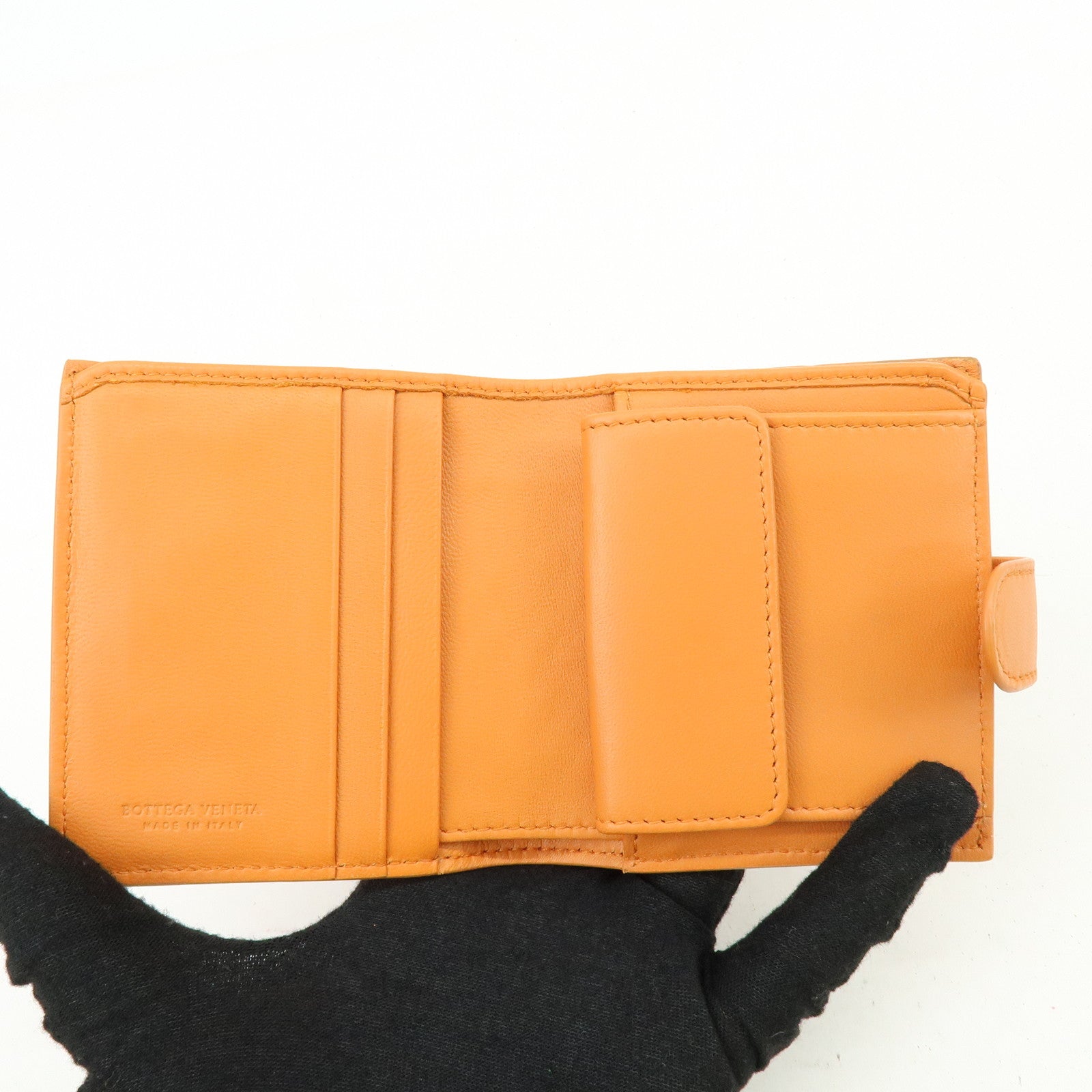 Bottega Veneta Intrecciato Leather Bi-fold Comact Wallet Orange