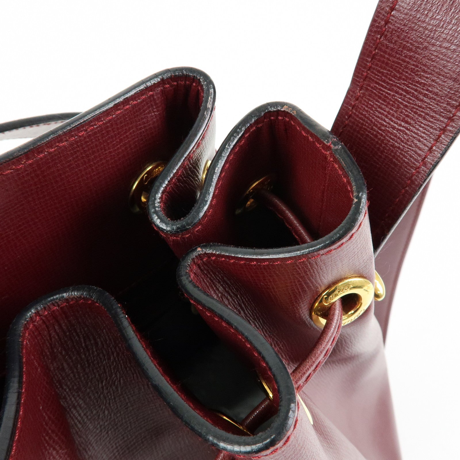 Cartier Must de Cartier Leather Drawstring Shoulder Bag Bordeaux