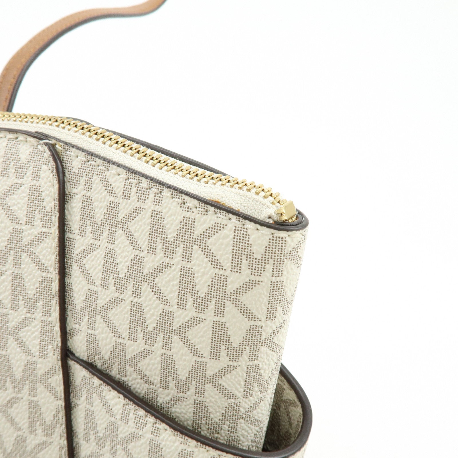 MICHAEL KORS MK Signature PVC Leather Shoulder Bag Ivory Brown