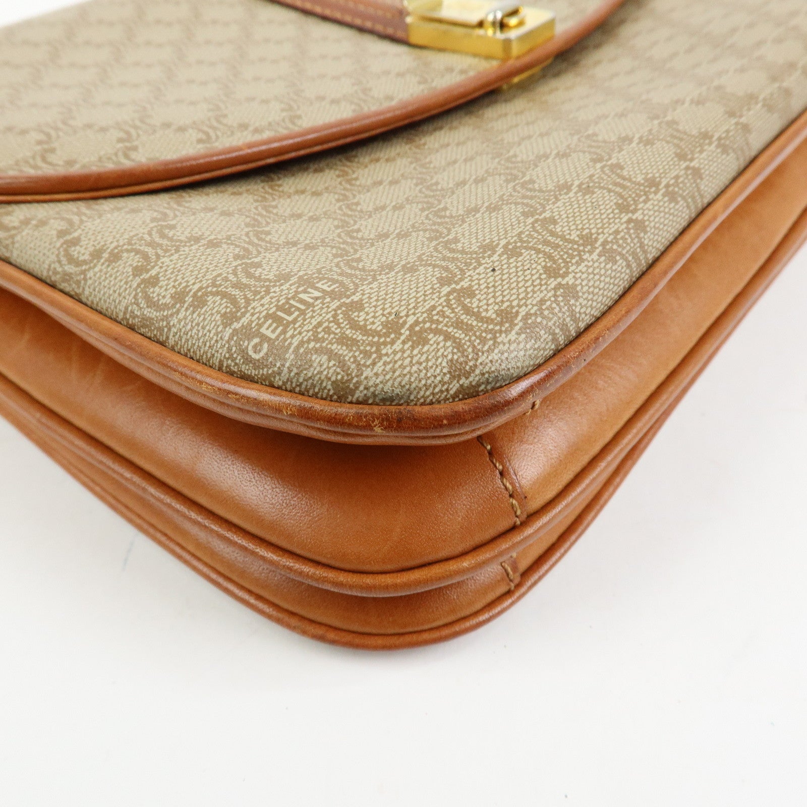CELINE Macadam PVC Leather Shoulder Bag Crossbody Bag Beige