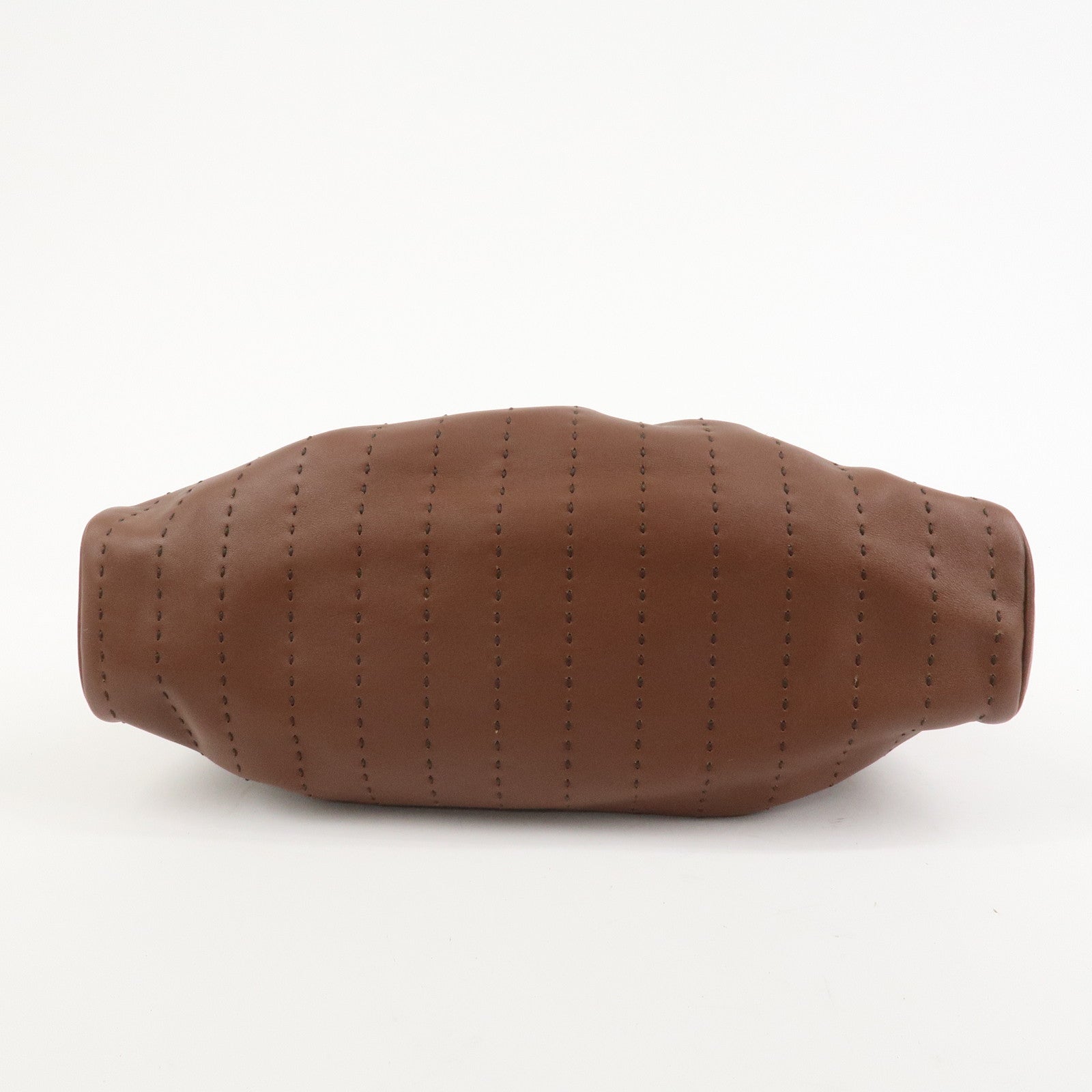 Ferragamo Gancini Leather Stitch Shoulder Bag Hand Bag Brown