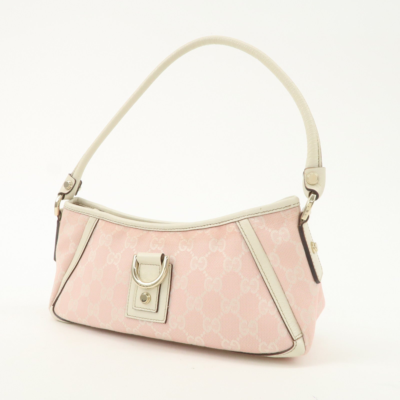 GUCCI Abbey GG Canvas Leather One Shoulder Bag Pink White 130939 Used