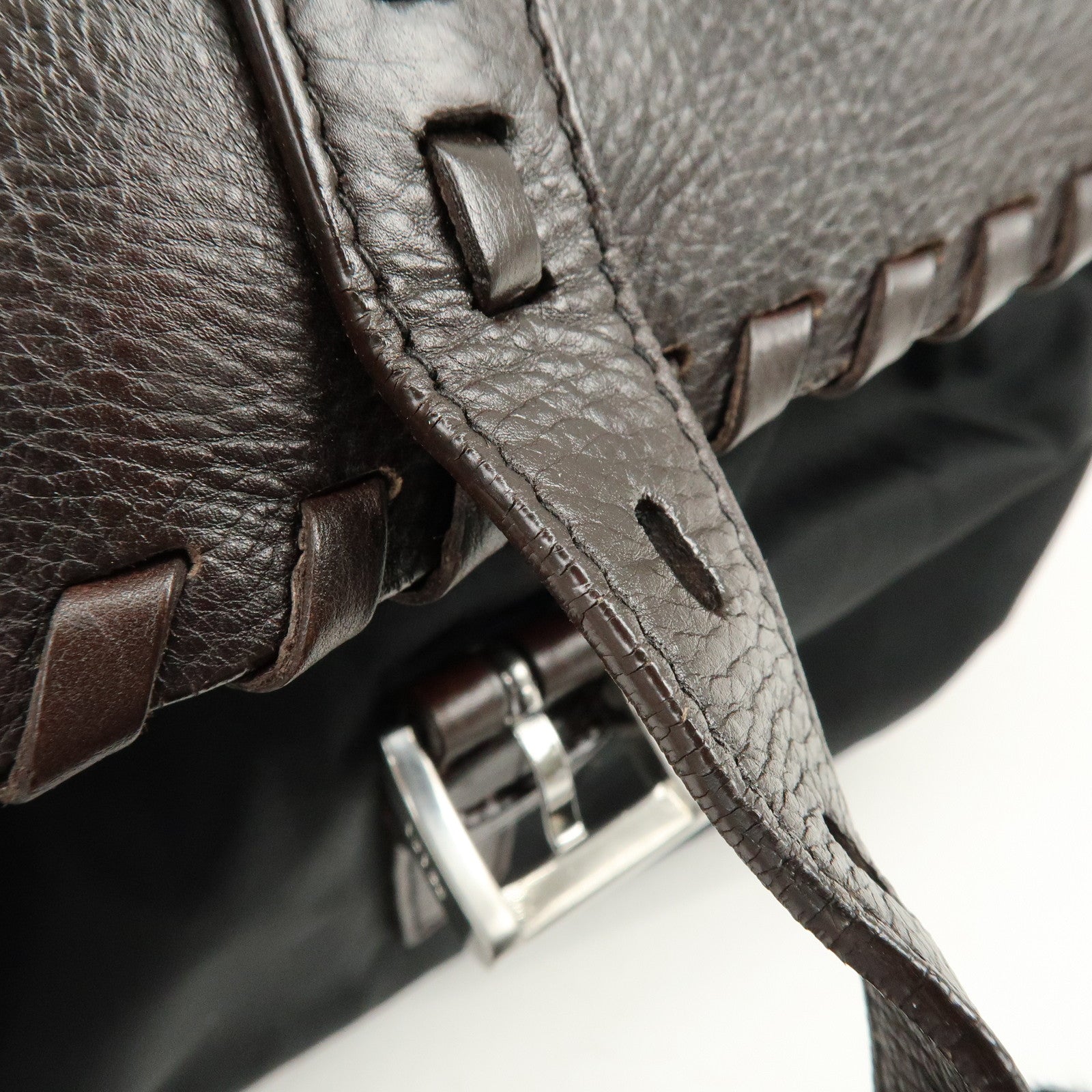 PRADA Nylon Leather 2Way Bag Hand Bag Shoulder Bag Brown