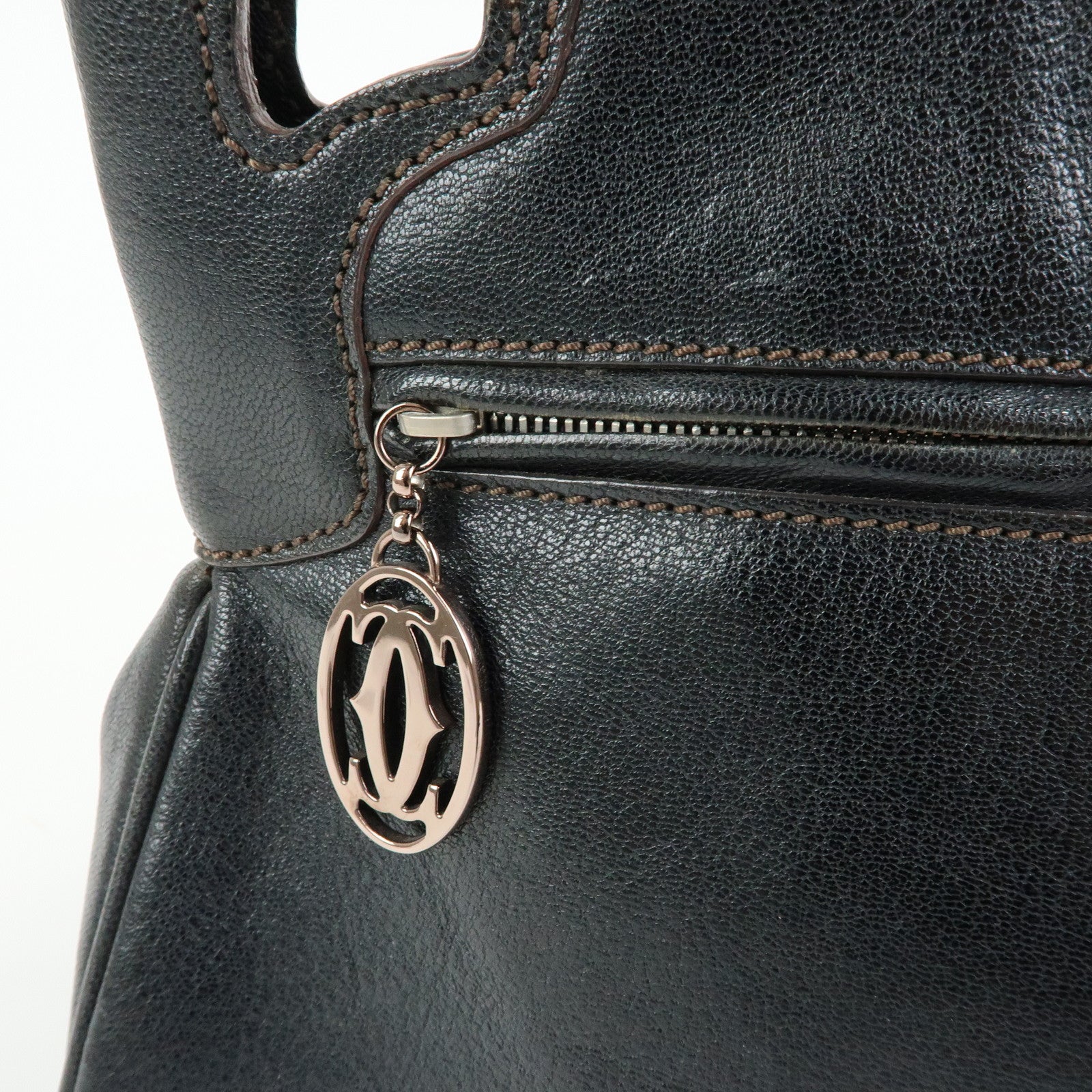 Cartier Marcello de Cartier Leather Hand Bag Tote Bag Black