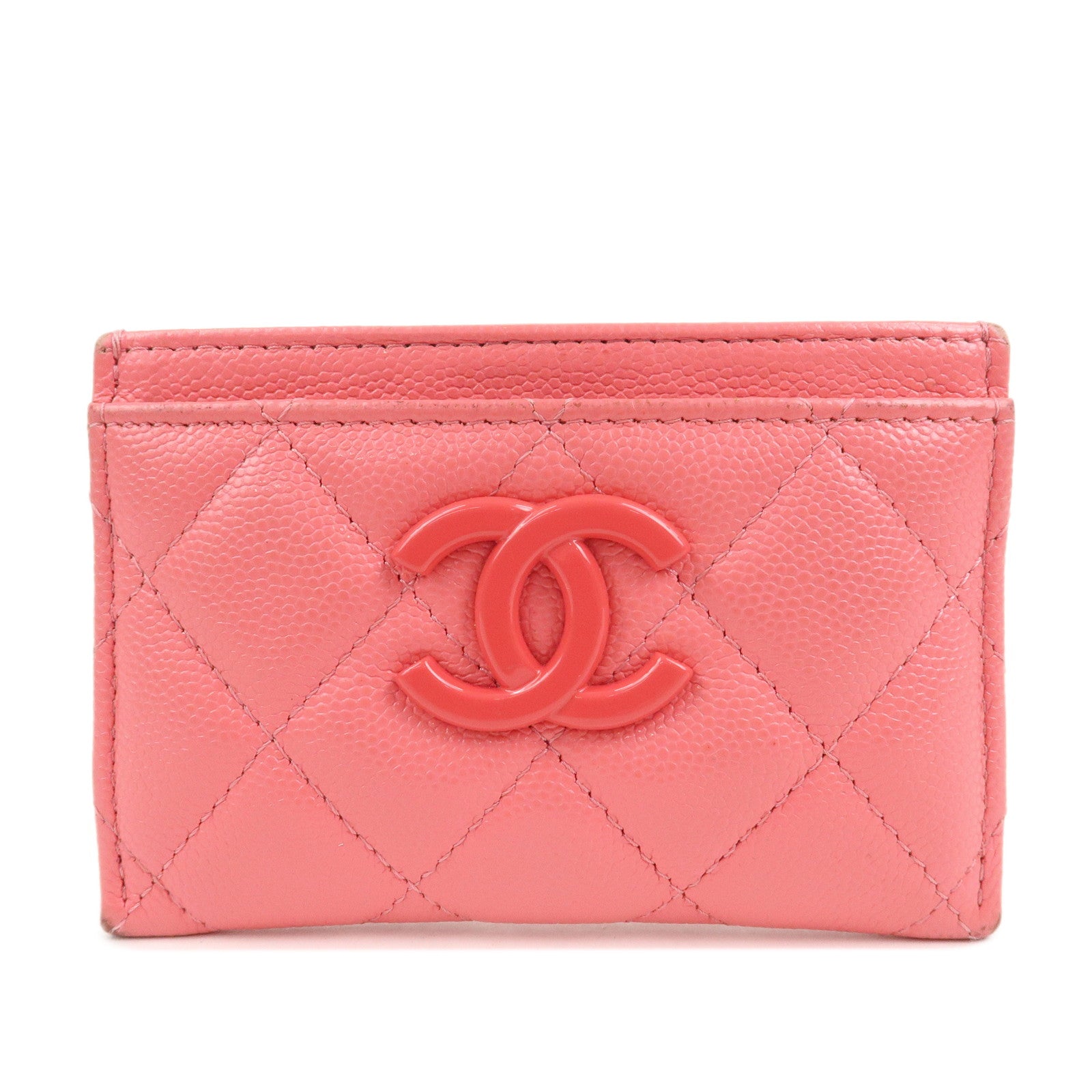 CHANEL COCO Mark Matelasse Caviarskin Card Case Pink