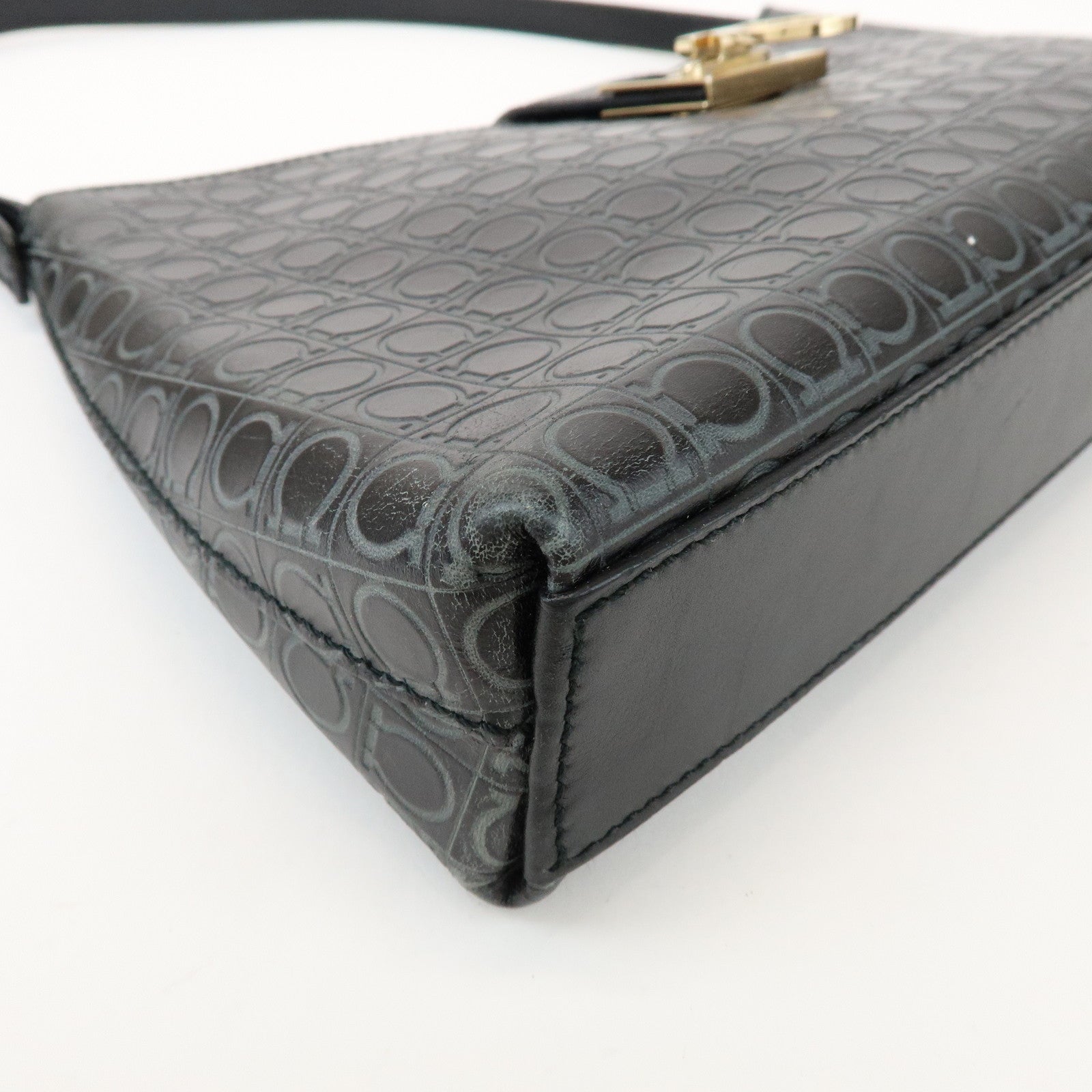 Ferragamo Gancini Leather Shoulder Bag Hand Bag Black