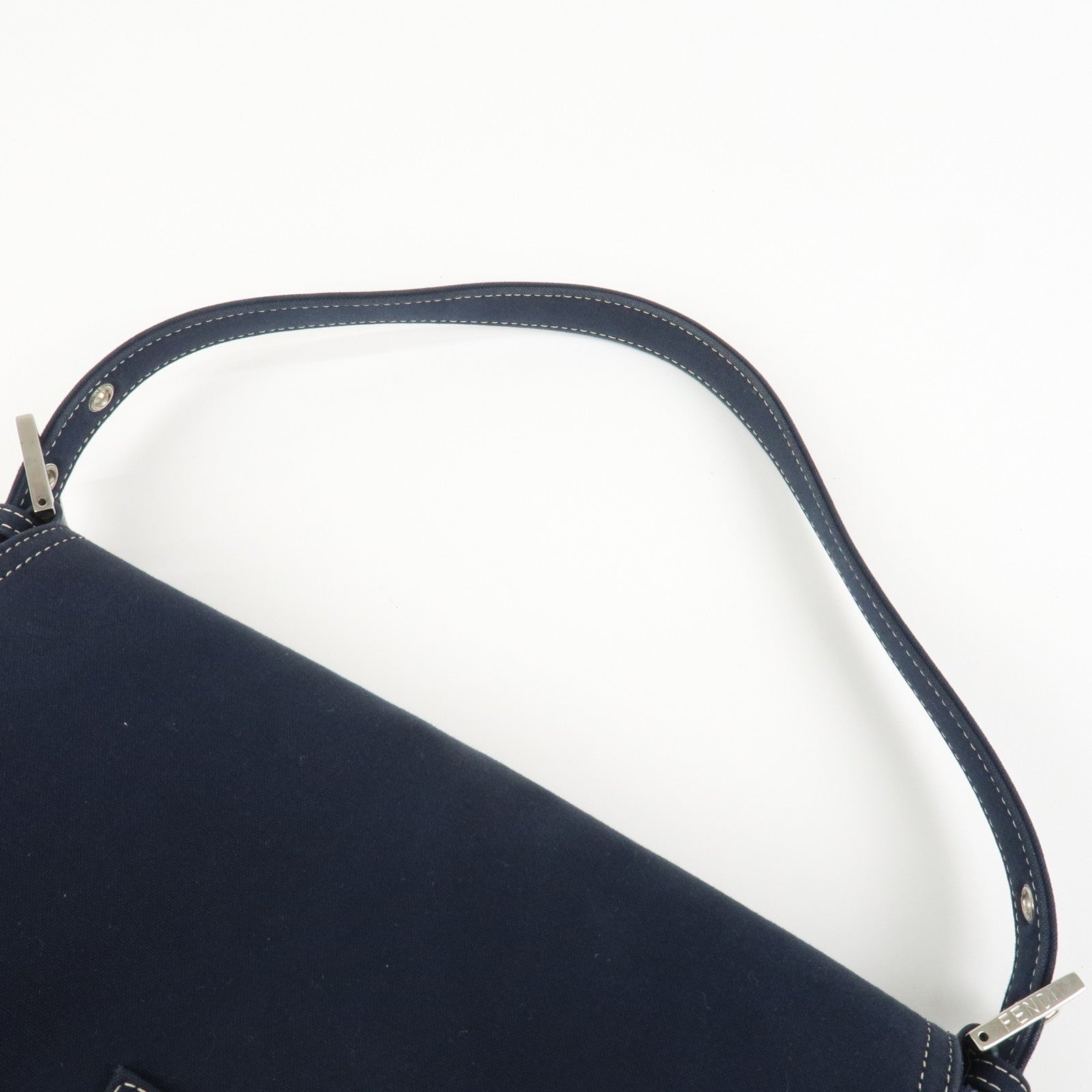 FENDI Mamma Baguette Canvas Shoulder Bag Hand Bag Navy 26325