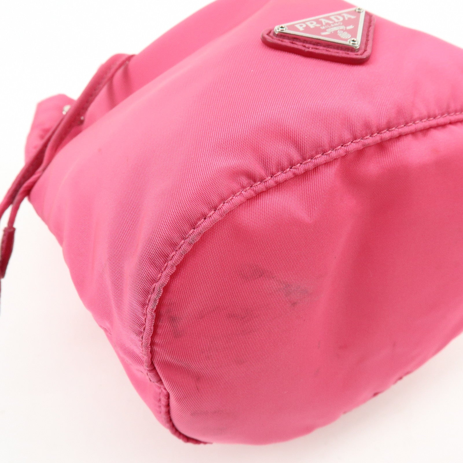 PRADA Triangle Logo Nylon Leather Drawstring Pouch Pink 1N0369