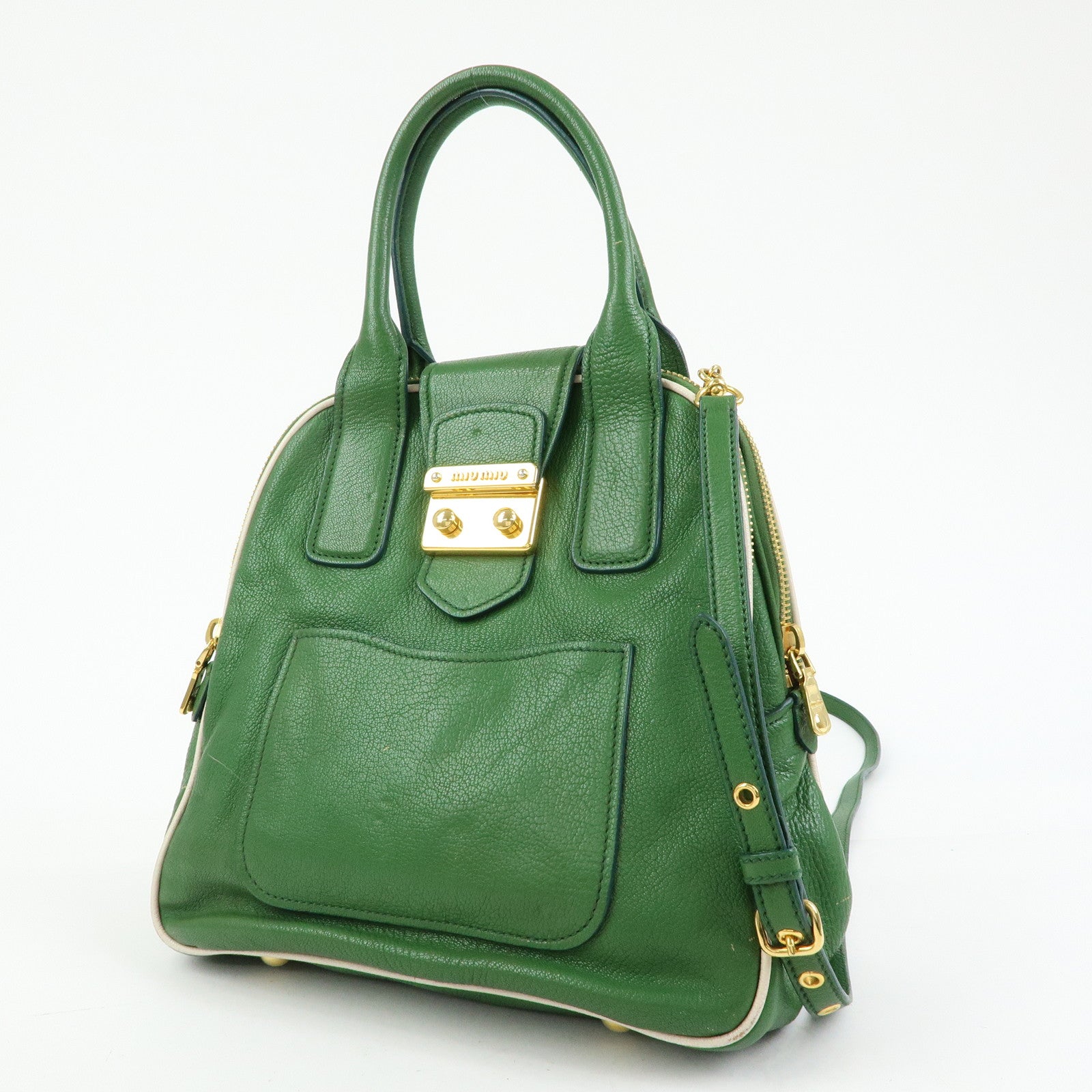 MIU MIU Madras Leather 2Way Bag Hand Bag Shoulder Bag Green