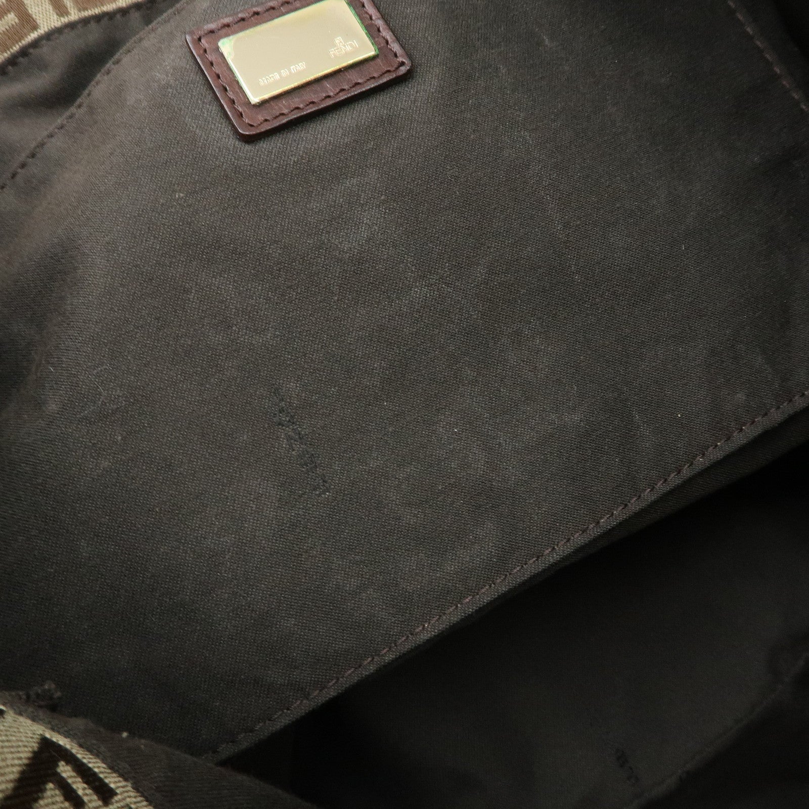 FENDI Zucchino Canvas Leather Tote Shoulder Bag Beige Brown 8BH127