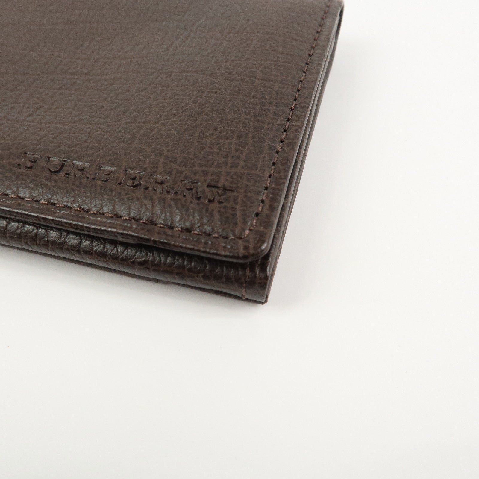 BURBERRY Calf Leather Card Case Card Holder Fragment Case Brown