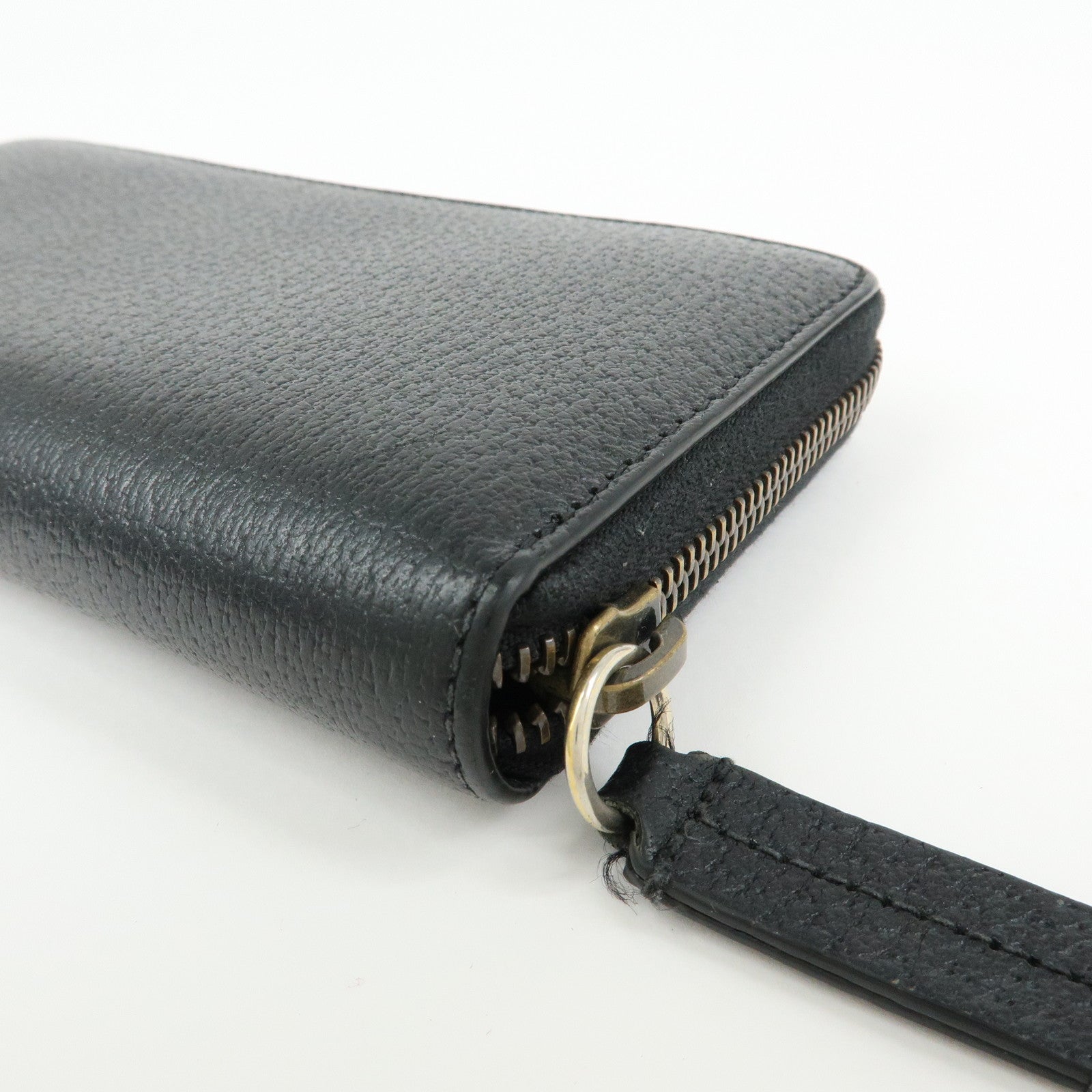 GUCCI Animalier Bee Leather Zip-Around Long Wallet Black 523667