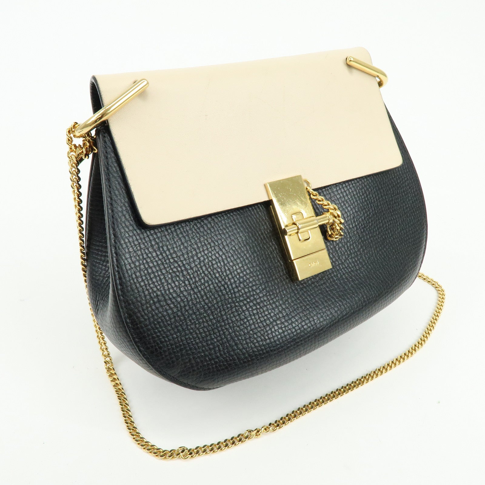 Chloe Drew Leather Shoulder Bag Crossbody Bag Black Ivory
