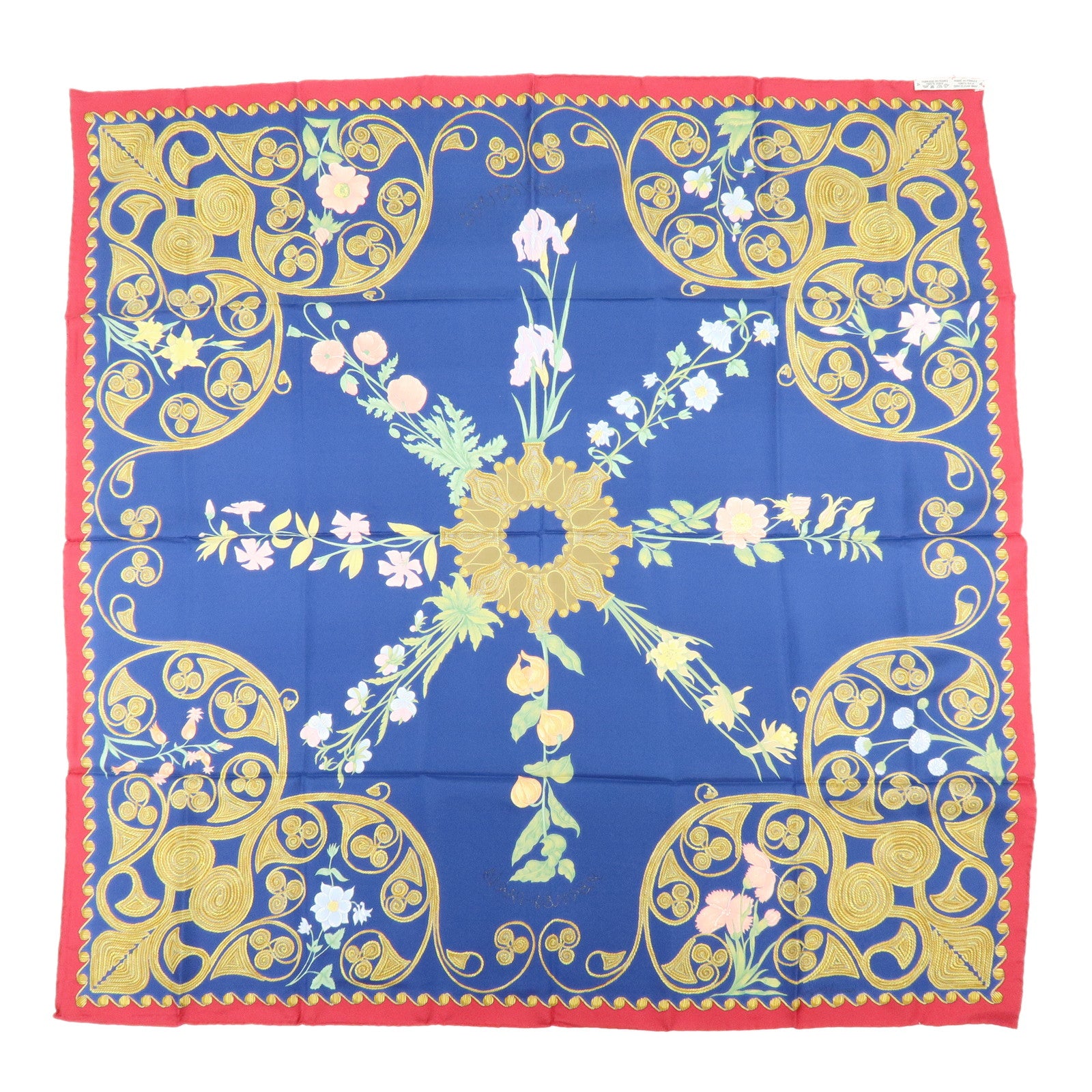 HERMES Carre 90 Silk 100% Scarf ARABESQUES Arabic Print Navy Red