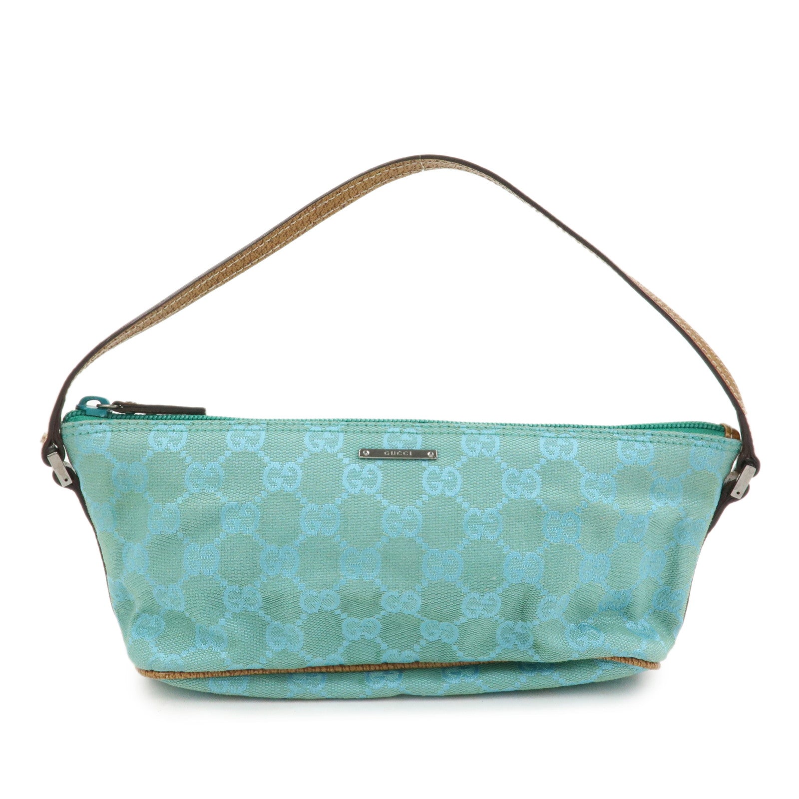 GUCCI Boat Bag GG Canvas Leather Hand Bag Light Blue 07198