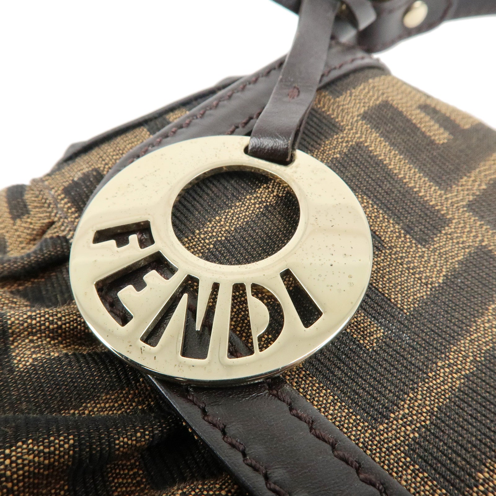 FENDI Zucca Canvas Leather Shoulder Bag Hand Bag Brown Black 8BR445