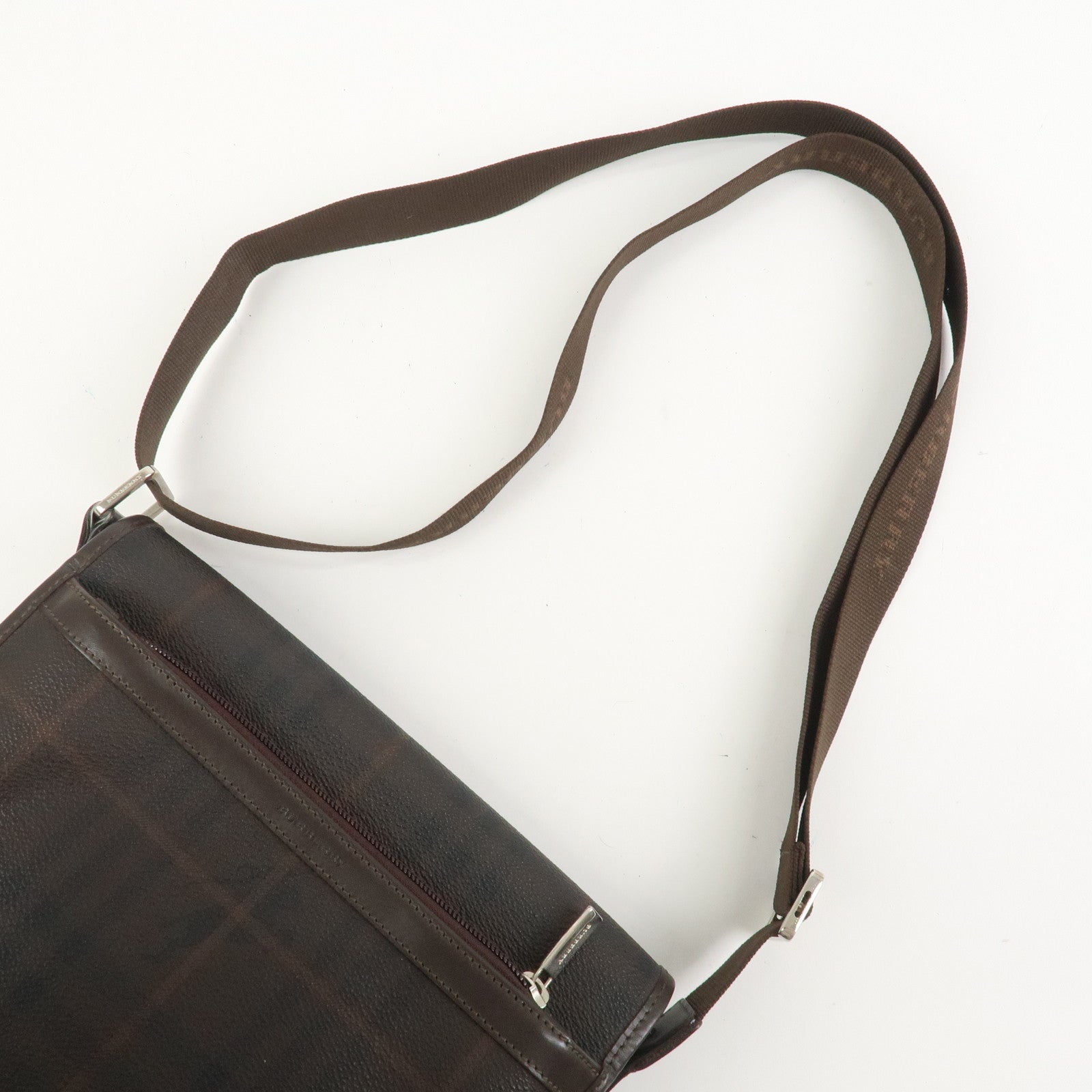 BURBERRY PVC Canvas Leather Shoulder Bag Crossbody Bag Brown