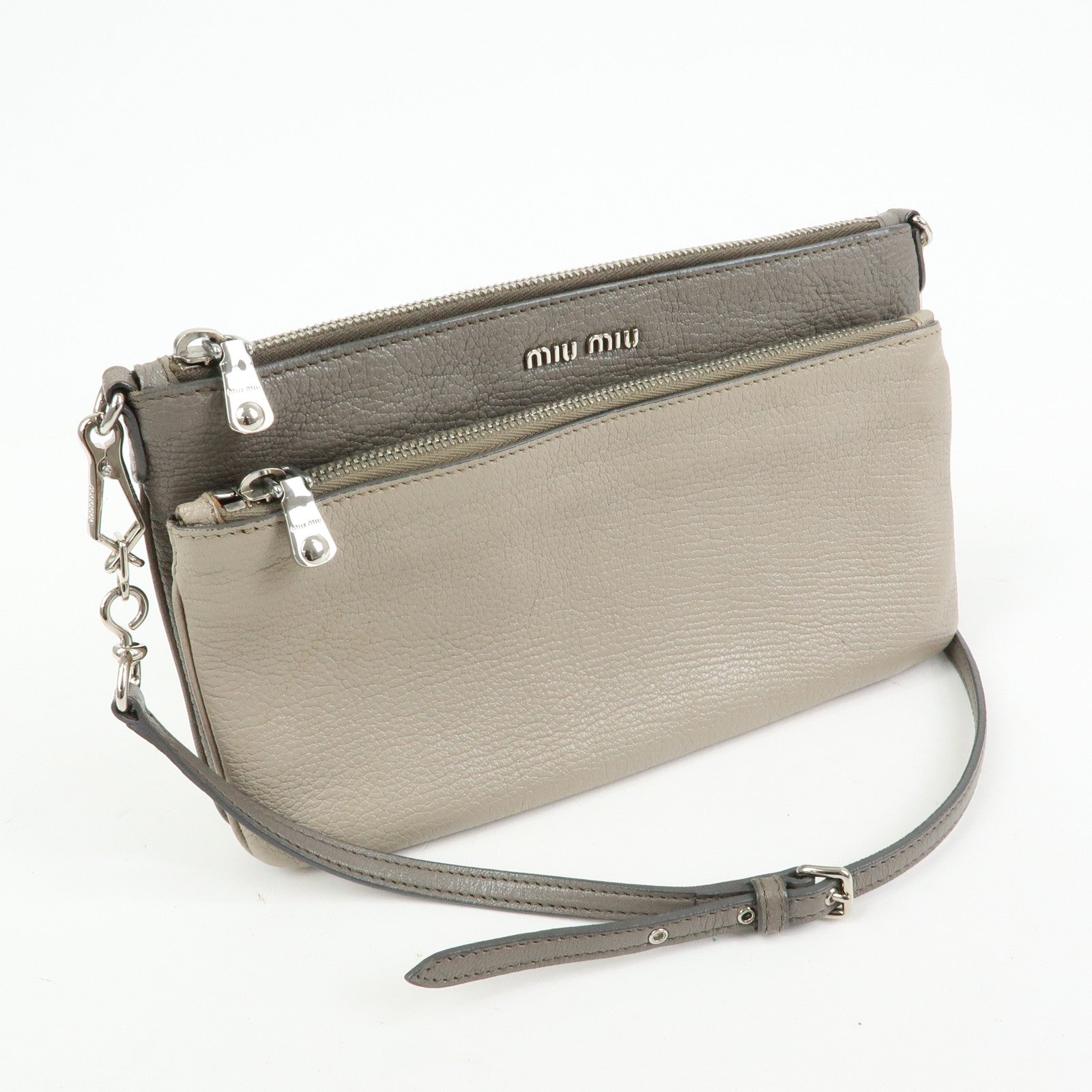 MIU MIU MADRAS Leather 2Way Bag Hand Bag Shoulder Bag Greige RP0369