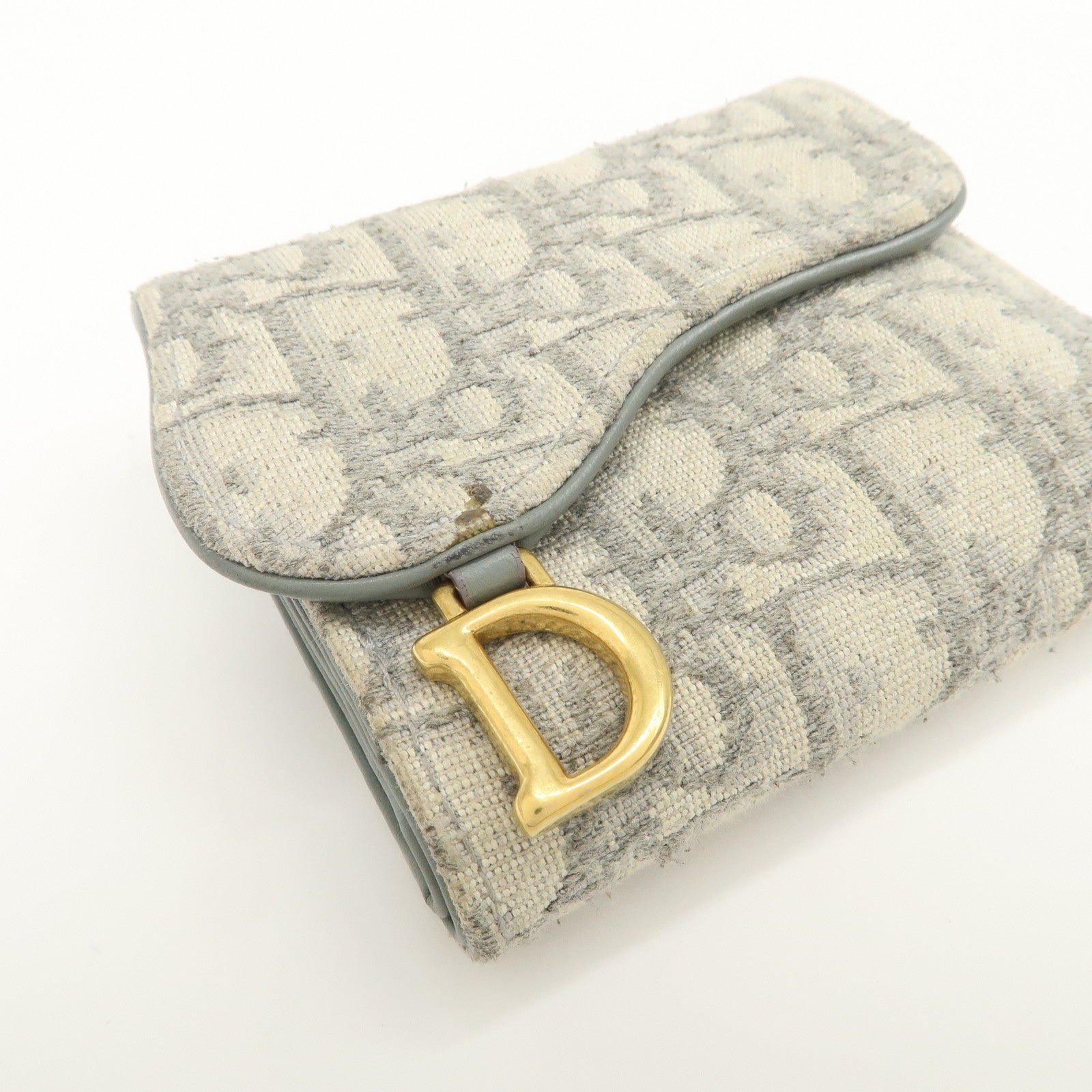 Christian Dior Oblique Jacquard Saddle Lotus Wallet Gray